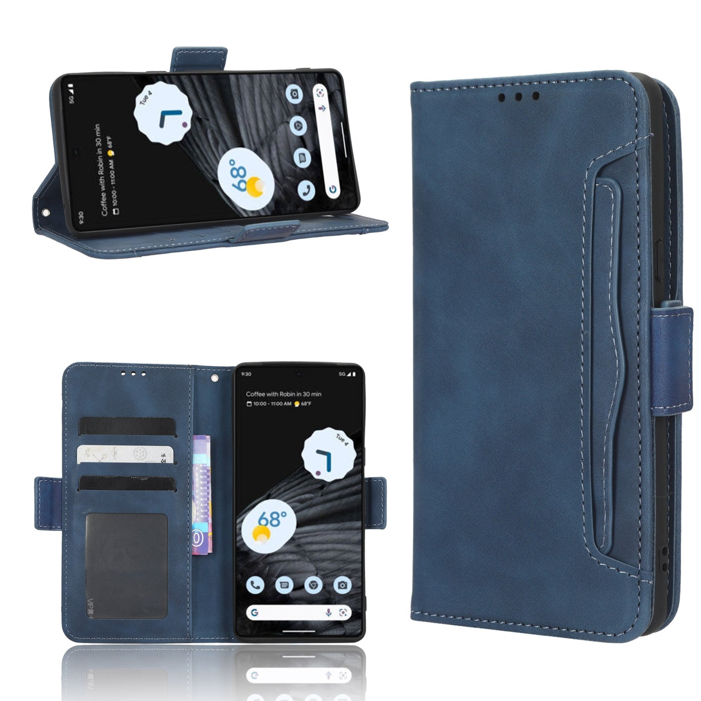 Google Pixel 7 Pro 5G Skin Feel PU Leather Wallet Phone Case with Card Slots, Cash Pocket, Magnetic Closure, Built-In Stand, Full Protection TPU Cover