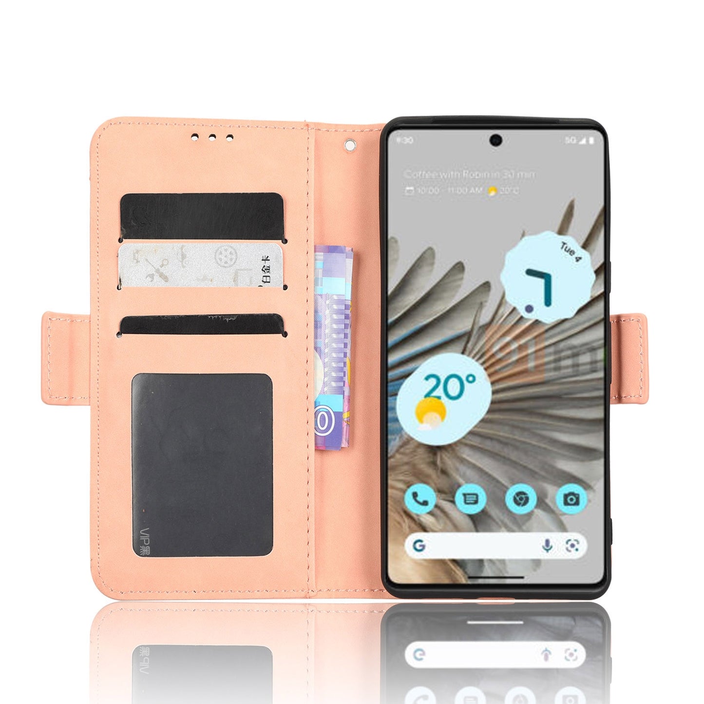 Google Pixel 7 5G Skin Feel PU Leather Wallet Phone Case with Card Slots, Cash Pocket, Magnetic Closure, Built-In Stand, Full Protection TPU Cover