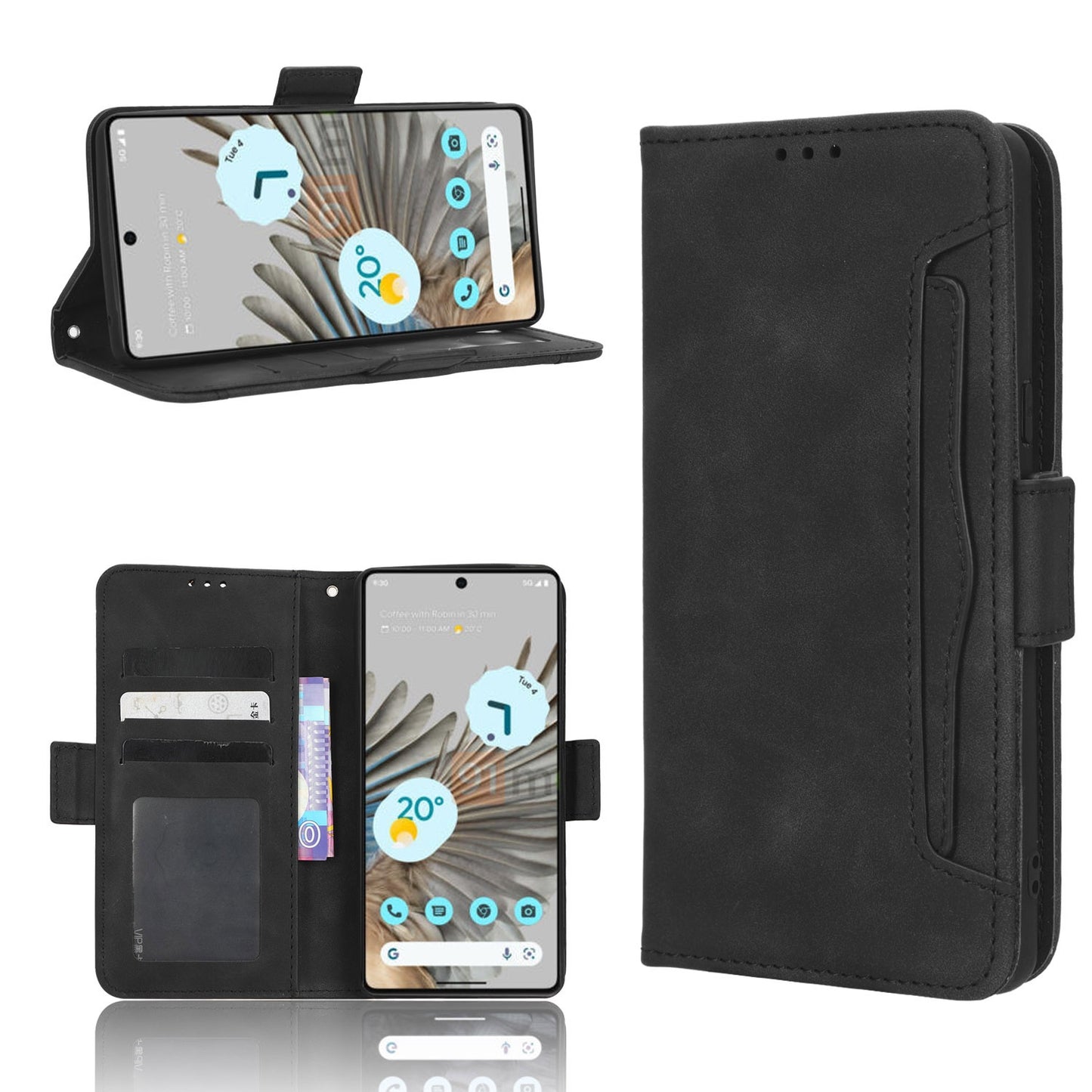 Google Pixel 7 5G Skin Feel PU Leather Wallet Phone Case with Card Slots, Cash Pocket, Magnetic Closure, Built-In Stand, Full Protection TPU Cover