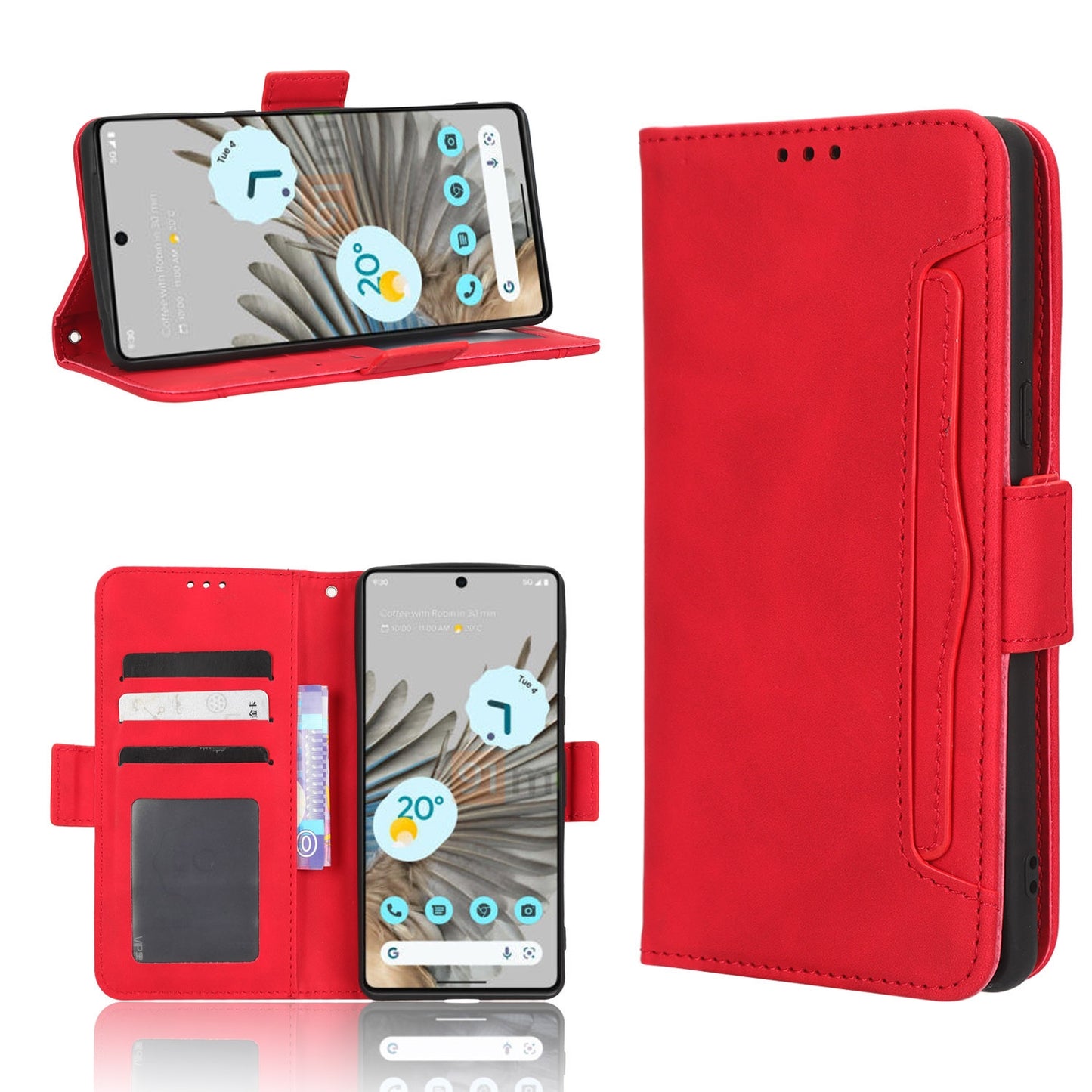 Google Pixel 7 5G Skin Feel PU Leather Wallet Phone Case with Card Slots, Cash Pocket, Magnetic Closure, Built-In Stand, Full Protection TPU Cover