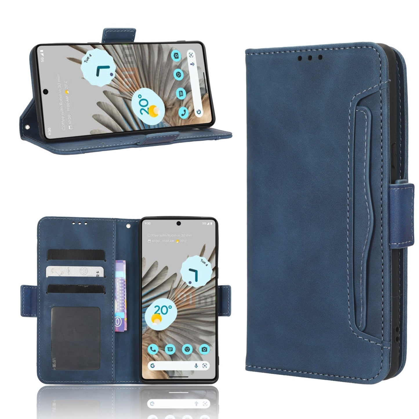 Google Pixel 7 5G Skin Feel PU Leather Wallet Phone Case with Card Slots, Cash Pocket, Magnetic Closure, Built-In Stand, Full Protection TPU Cover