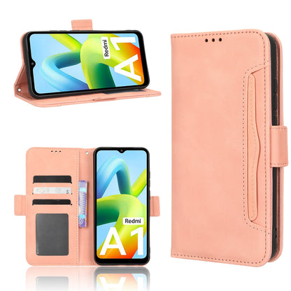 Xiaomi Redmi A1 Skin Feel PU Leather Wallet Phone Case with Card Slots, Cash Pocket, Magnetic Closure, Built-In Stand, Full Protection TPU Cover