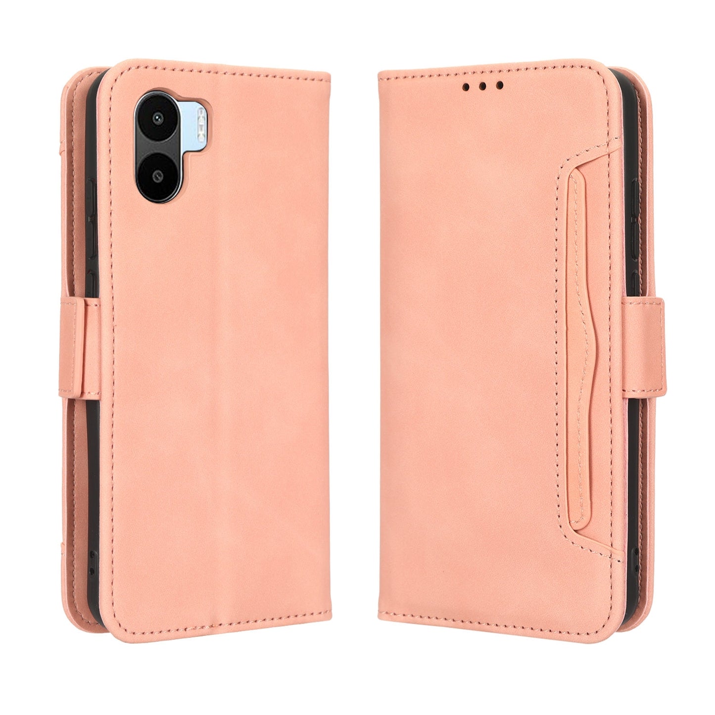 Xiaomi Redmi A1 Skin Feel PU Leather Wallet Phone Case with Card Slots, Cash Pocket, Magnetic Closure, Built-In Stand, Full Protection TPU Cover