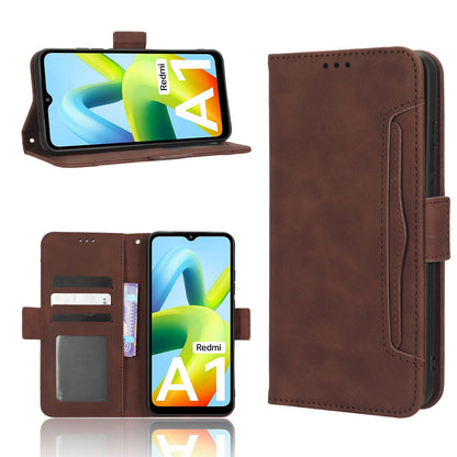 Xiaomi Redmi A1 Skin Feel PU Leather Wallet Phone Case with Card Slots, Cash Pocket, Magnetic Closure, Built-In Stand, Full Protection TPU Cover