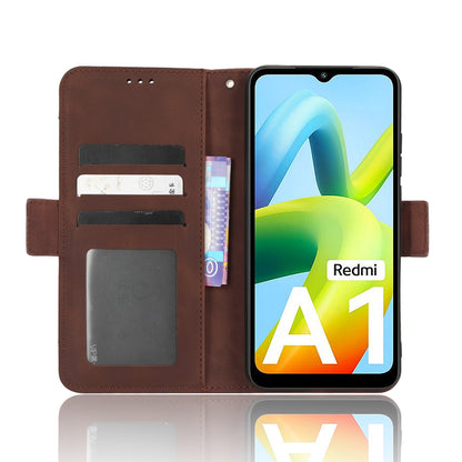 Xiaomi Redmi A1 Skin Feel PU Leather Wallet Phone Case with Card Slots, Cash Pocket, Magnetic Closure, Built-In Stand, Full Protection TPU Cover