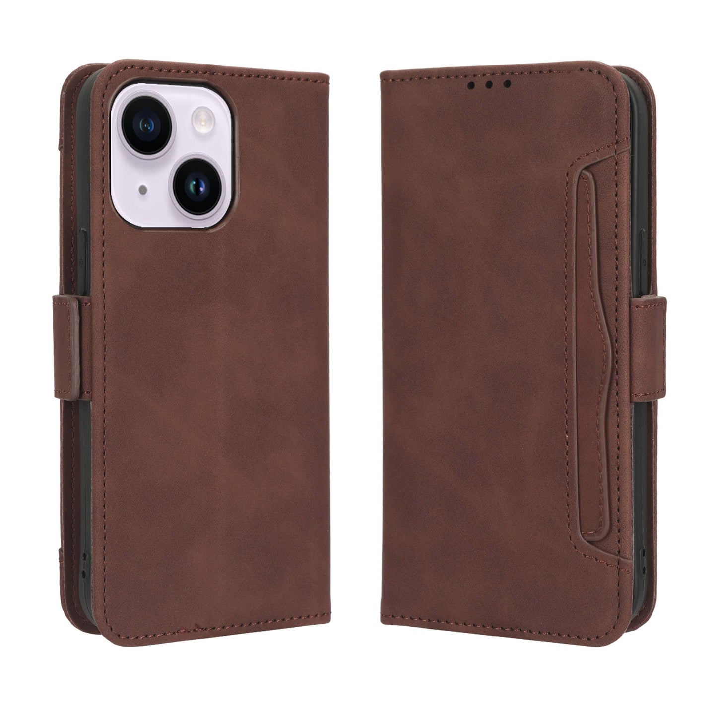 Apple iPhone 14 Plus Skin Feel PU Leather Wallet Phone Case with Card Slots, Cash Pocket, Magnetic Closure, Built-In Stand, Full Protection TPU Cover