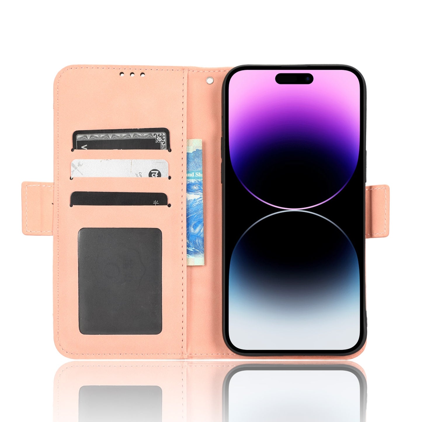 Apple iPhone 14 Pro Max Skin Feel PU Leather Wallet Phone Case with Card Slots, Cash Pocket, Magnetic Closure, Built-In Stand, Full Protection TPU Cover