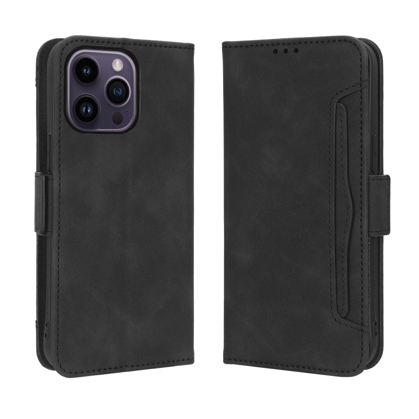 Apple iPhone 14 Pro Max Skin Feel PU Leather Wallet Phone Case with Card Slots, Cash Pocket, Magnetic Closure, Built-In Stand, Full Protection TPU Cover