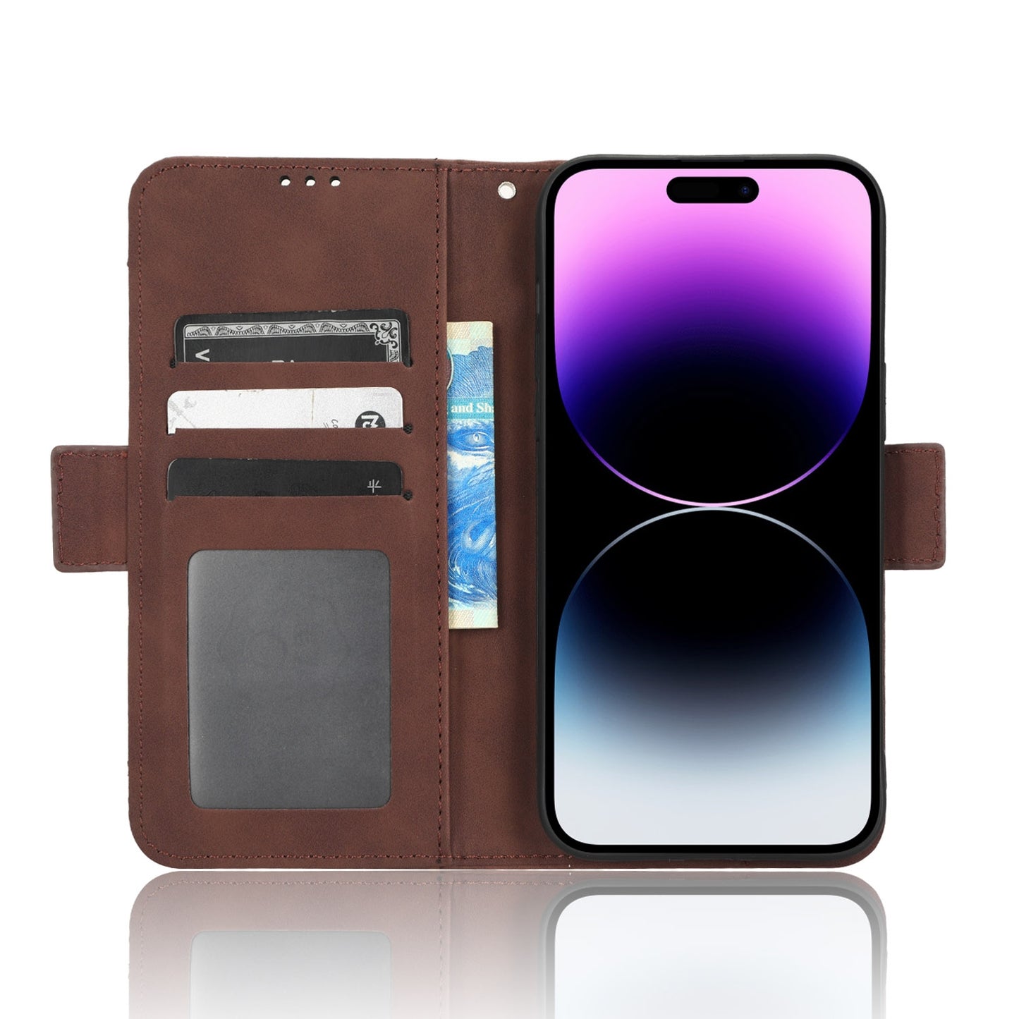 Apple iPhone 14 Pro Max Skin Feel PU Leather Wallet Phone Case with Card Slots, Cash Pocket, Magnetic Closure, Built-In Stand, Full Protection TPU Cover