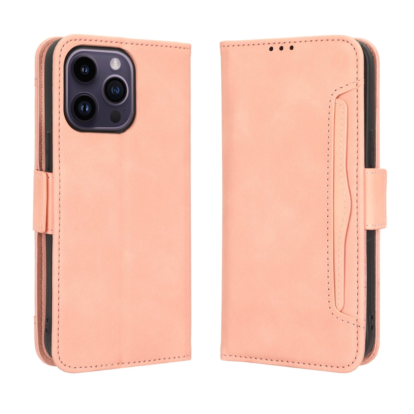 Apple iPhone 14 Pro Skin Feel PU Leather Wallet Phone Case with Card Slots, Cash Pocket, Magnetic Closure, Built-In Stand, Full Protection TPU Cover