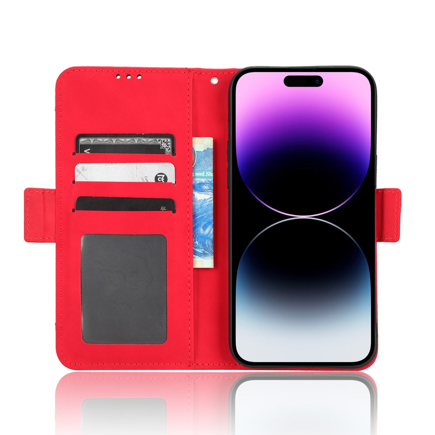 Apple iPhone 14 Pro Skin Feel PU Leather Wallet Phone Case with Card Slots, Cash Pocket, Magnetic Closure, Built-In Stand, Full Protection TPU Cover