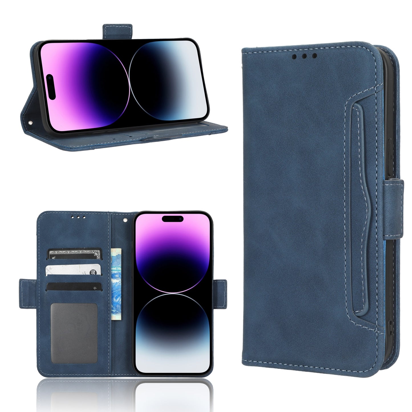 Apple iPhone 14 Pro Skin Feel PU Leather Wallet Phone Case with Card Slots, Cash Pocket, Magnetic Closure, Built-In Stand, Full Protection TPU Cover