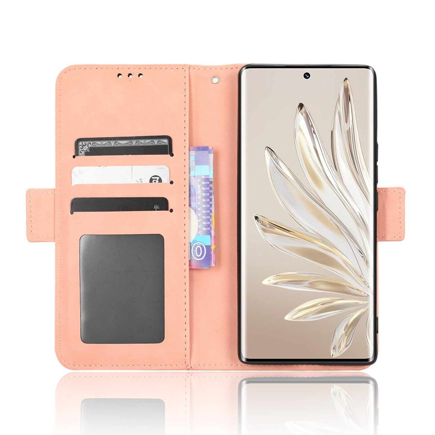 Honor 70 5G Skin Feel PU Leather Wallet Phone Case with Card Slots, Cash Pocket, Magnetic Closure, Built-In Stand, Full Protection TPU Cover