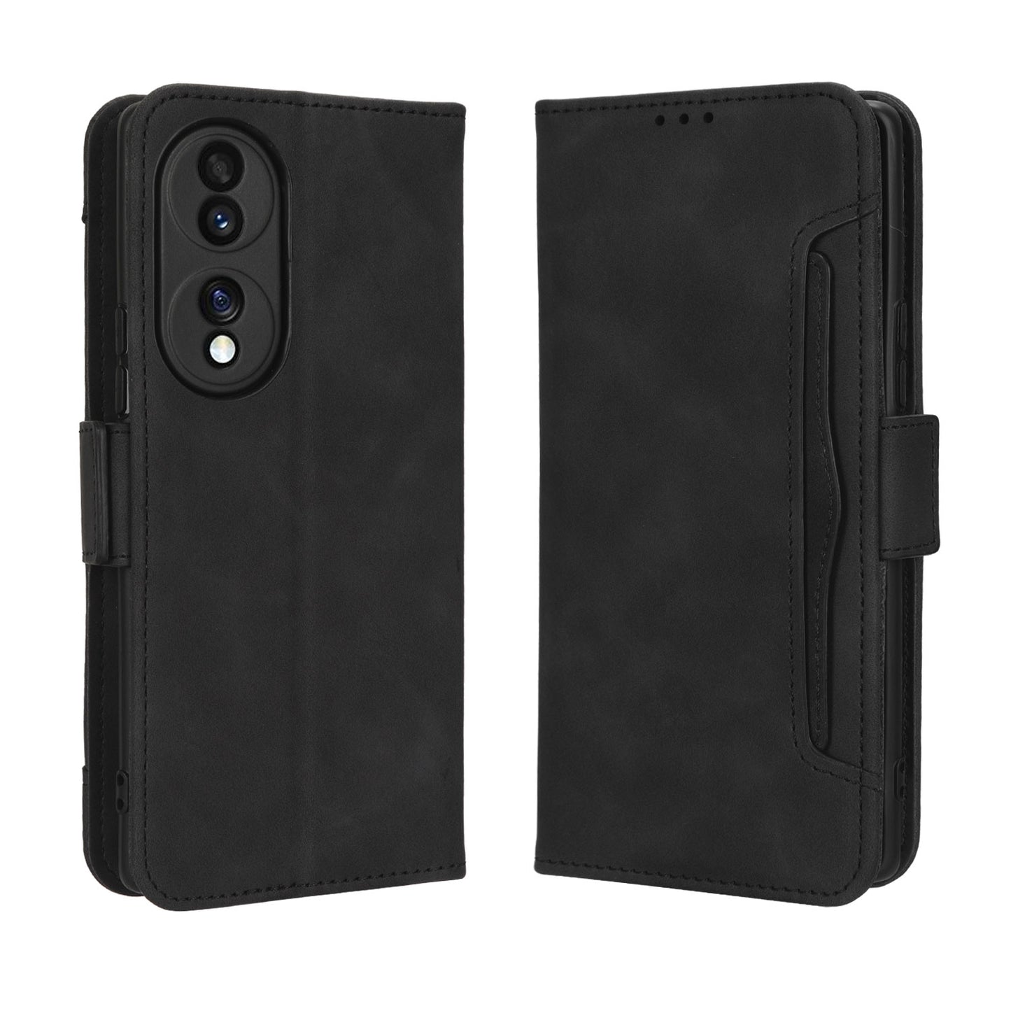 Honor 70 5G Skin Feel PU Leather Wallet Phone Case with Card Slots, Cash Pocket, Magnetic Closure, Built-In Stand, Full Protection TPU Cover