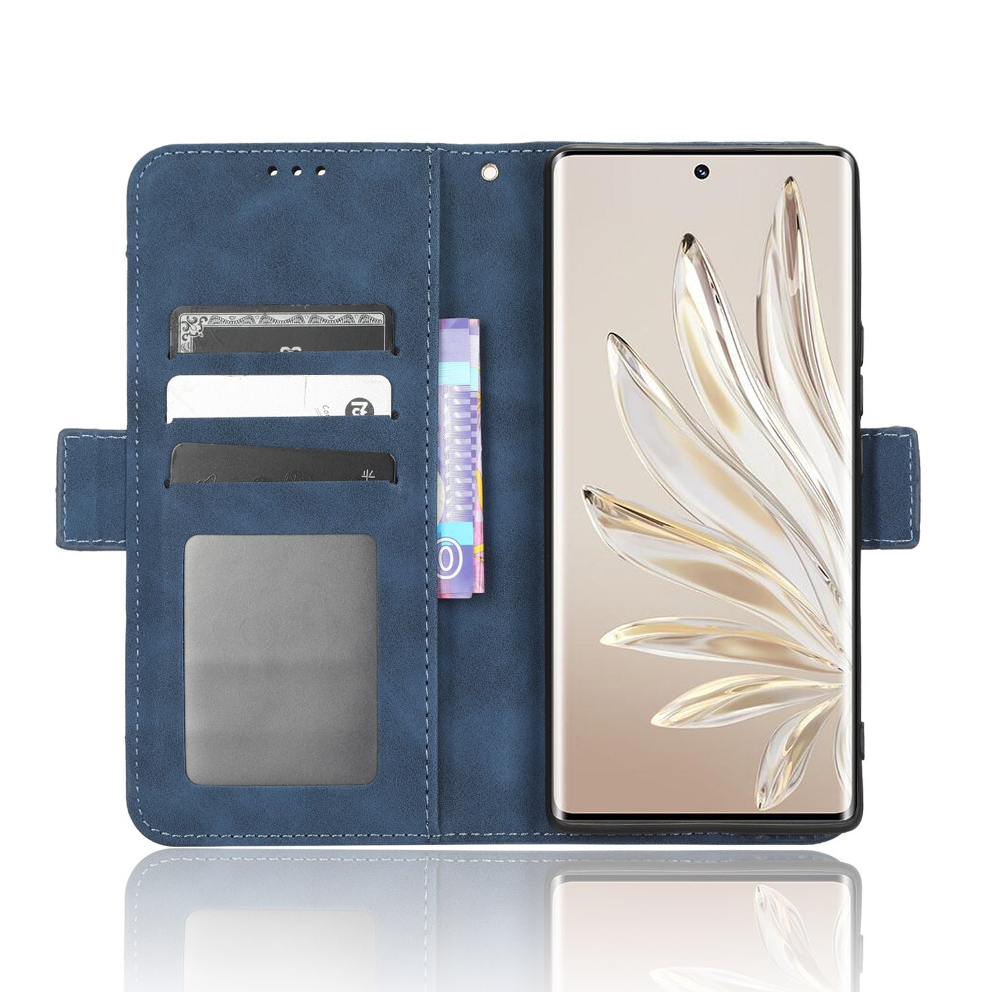 Honor 70 5G Skin Feel PU Leather Wallet Phone Case with Card Slots, Cash Pocket, Magnetic Closure, Built-In Stand, Full Protection TPU Cover