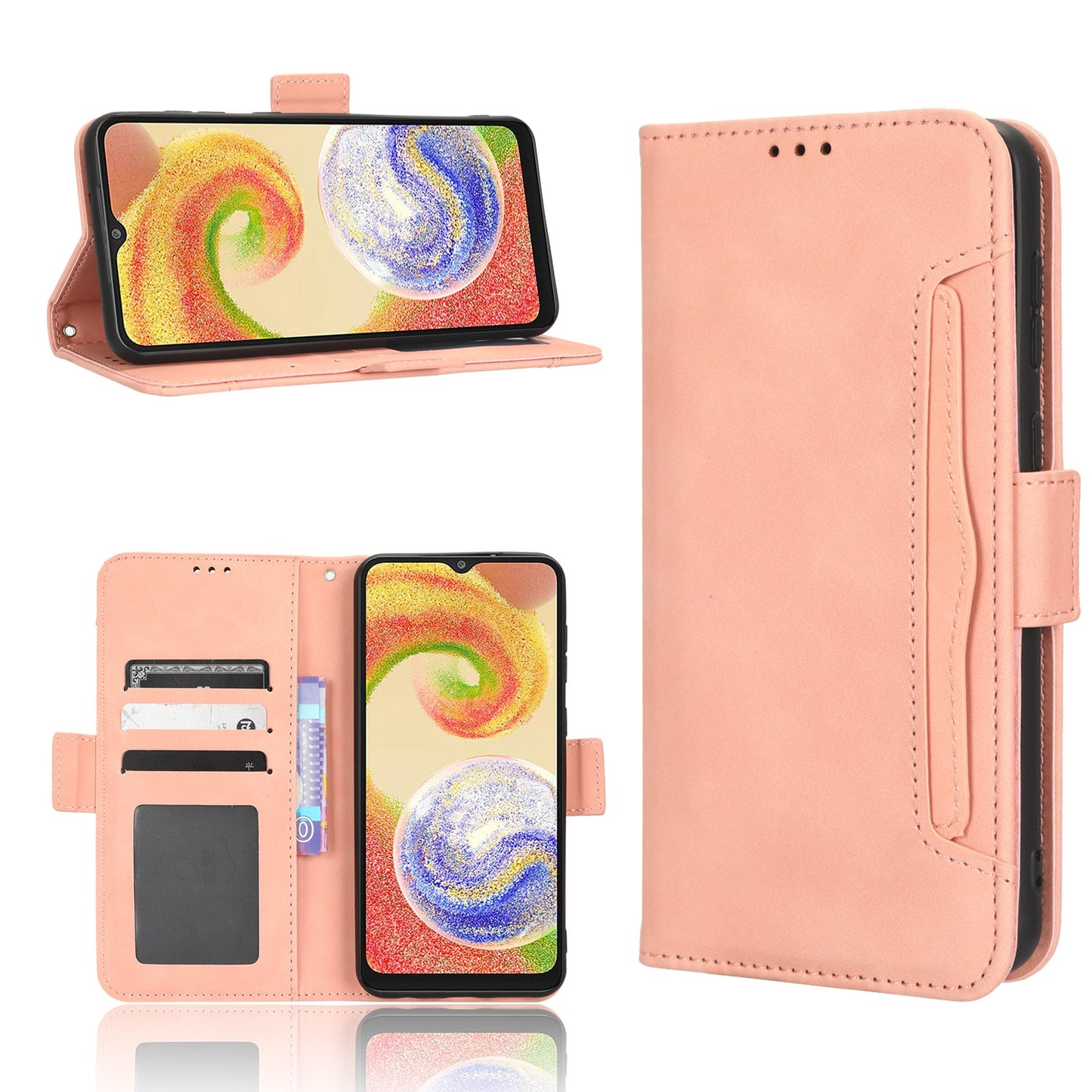 Samsung Galaxy A04 Skin Feel PU Leather Wallet Phone Case with Card Slots, Cash Pocket, Magnetic Closure, Built-In Stand, Full Protection TPU Cover