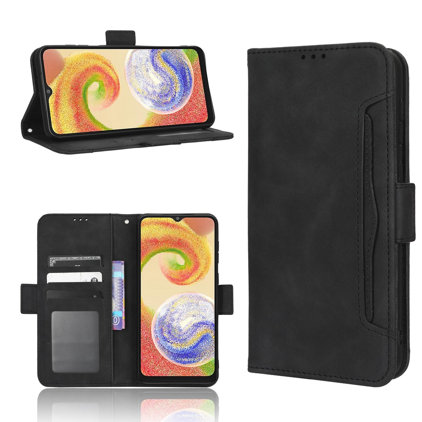 Samsung Galaxy A04 Skin Feel PU Leather Wallet Phone Case with Card Slots, Cash Pocket, Magnetic Closure, Built-In Stand, Full Protection TPU Cover