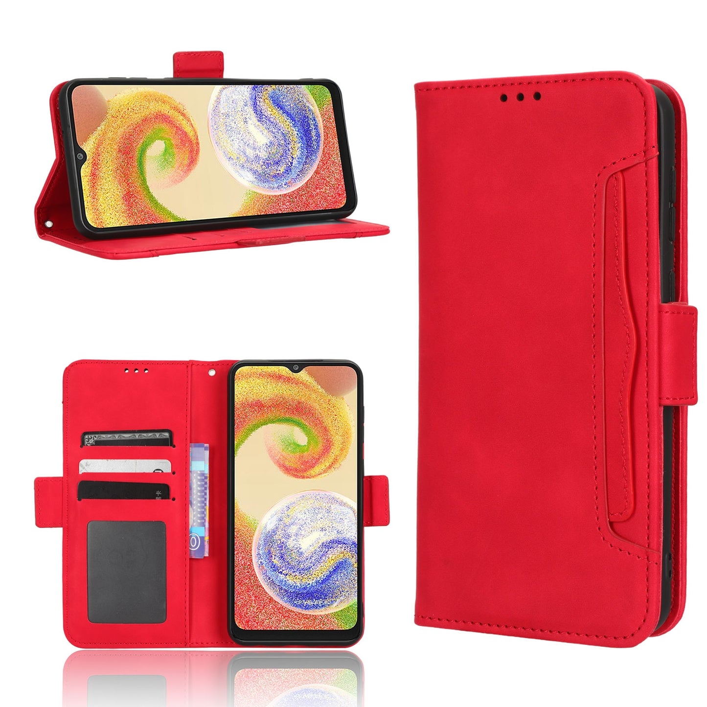 Samsung Galaxy A04 Skin Feel PU Leather Wallet Phone Case with Card Slots, Cash Pocket, Magnetic Closure, Built-In Stand, Full Protection TPU Cover