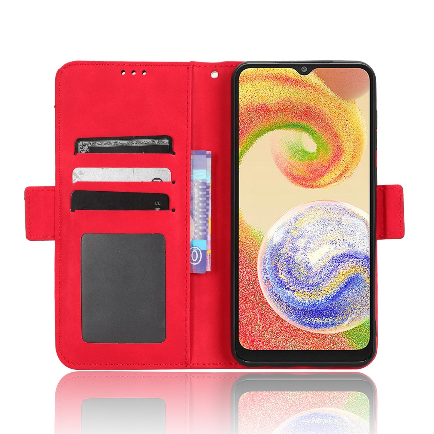 Samsung Galaxy A04 Skin Feel PU Leather Wallet Phone Case with Card Slots, Cash Pocket, Magnetic Closure, Built-In Stand, Full Protection TPU Cover