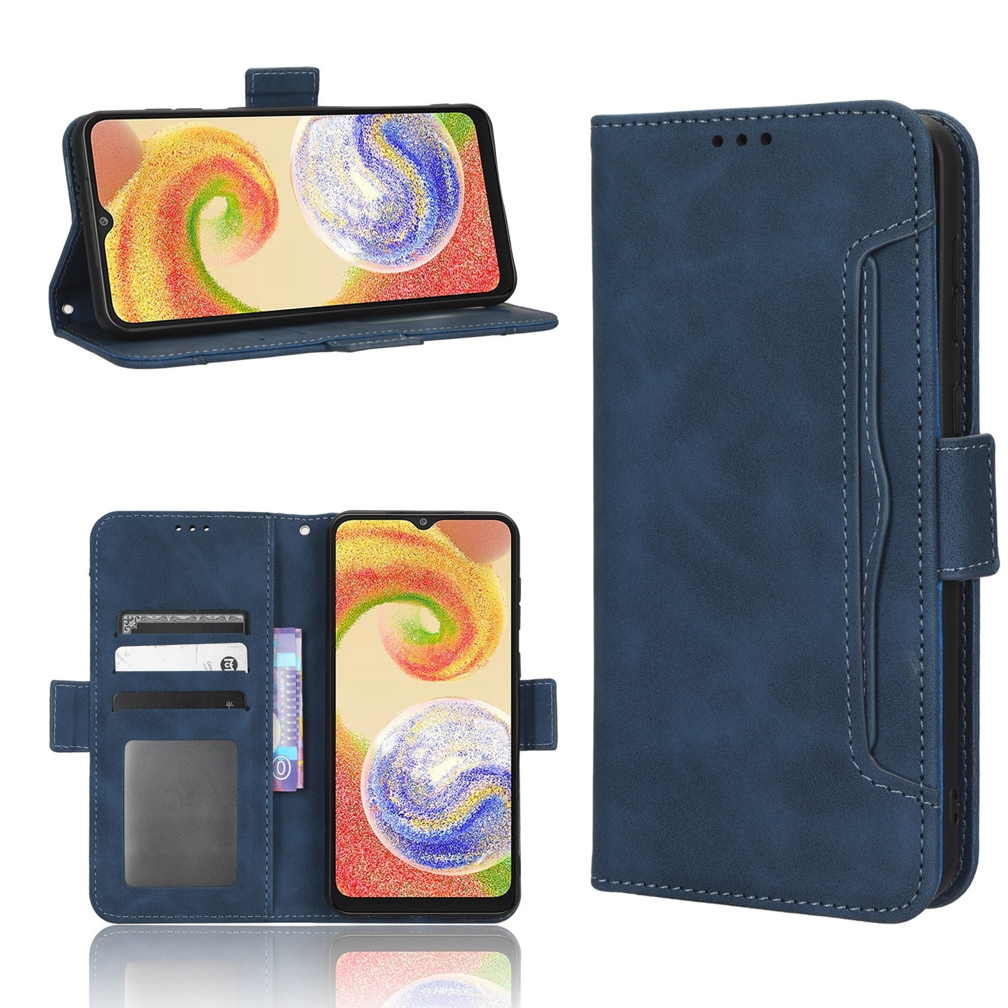 Samsung Galaxy A04 Skin Feel PU Leather Wallet Phone Case with Card Slots, Cash Pocket, Magnetic Closure, Built-In Stand, Full Protection TPU Cover