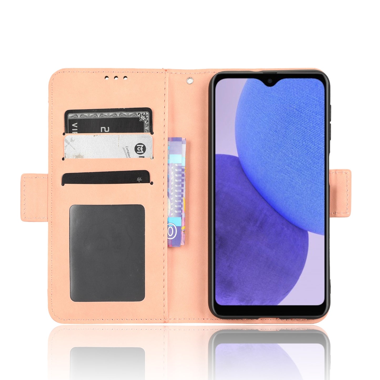 Samsung Galaxy A23e Skin Feel PU Leather Wallet Phone Case with Card Slots, Cash Pocket, Magnetic Closure, Built-In Stand, Full Protection TPU Cover