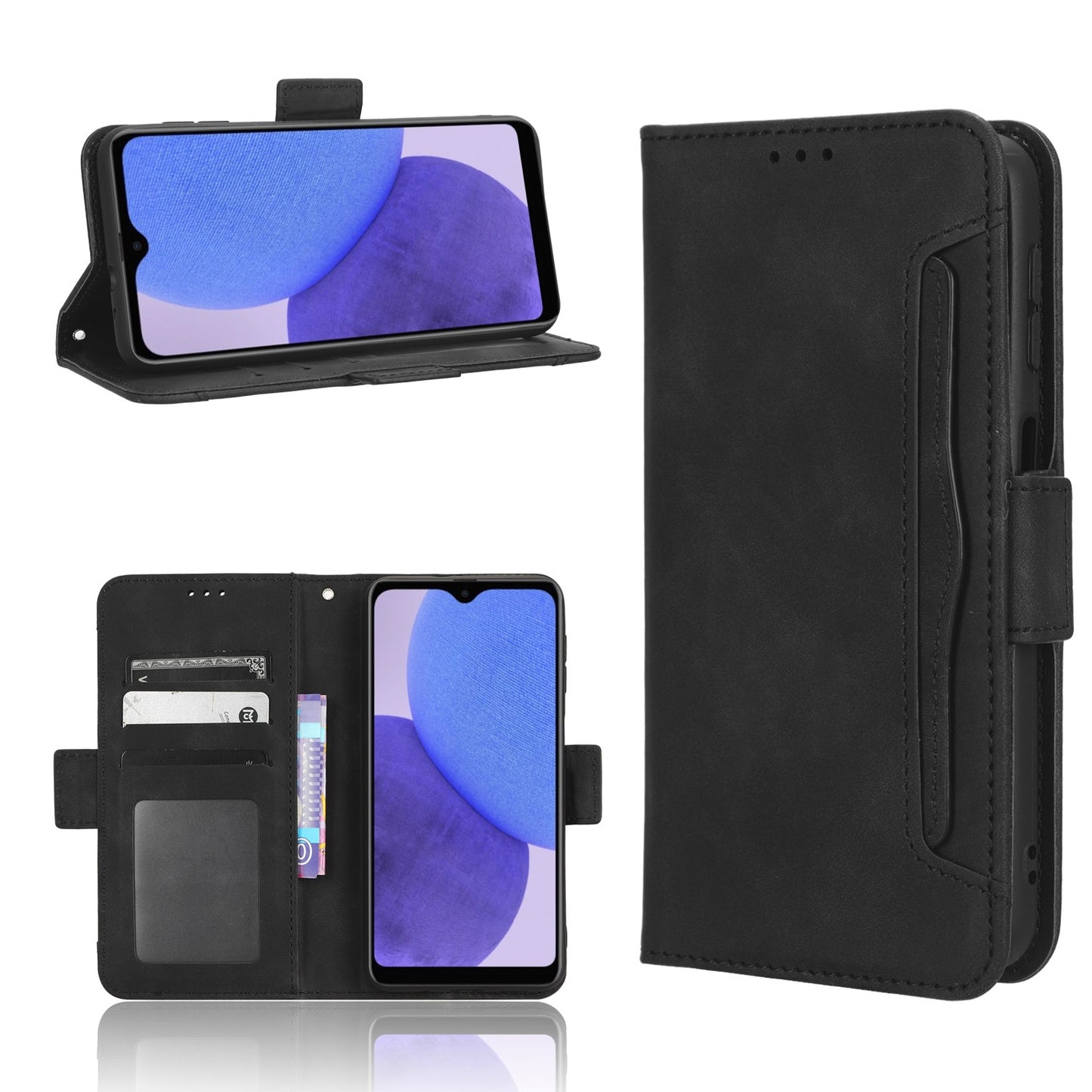 Samsung Galaxy A23 5G JP Skin Feel PU Leather Wallet Phone Case with Card Slots, Cash Pocket, Magnetic Closure, Built-In Stand, Full Protection TPU Cover