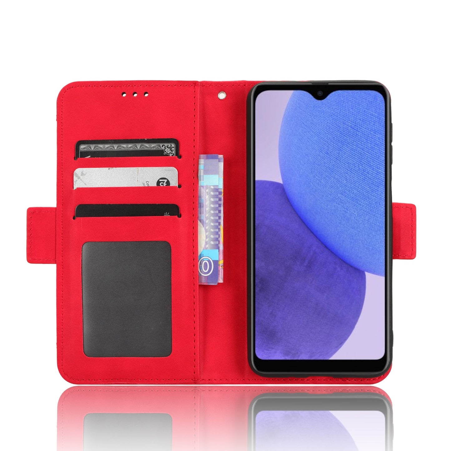 Samsung Galaxy A23e Skin Feel PU Leather Wallet Phone Case with Card Slots, Cash Pocket, Magnetic Closure, Built-In Stand, Full Protection TPU Cover
