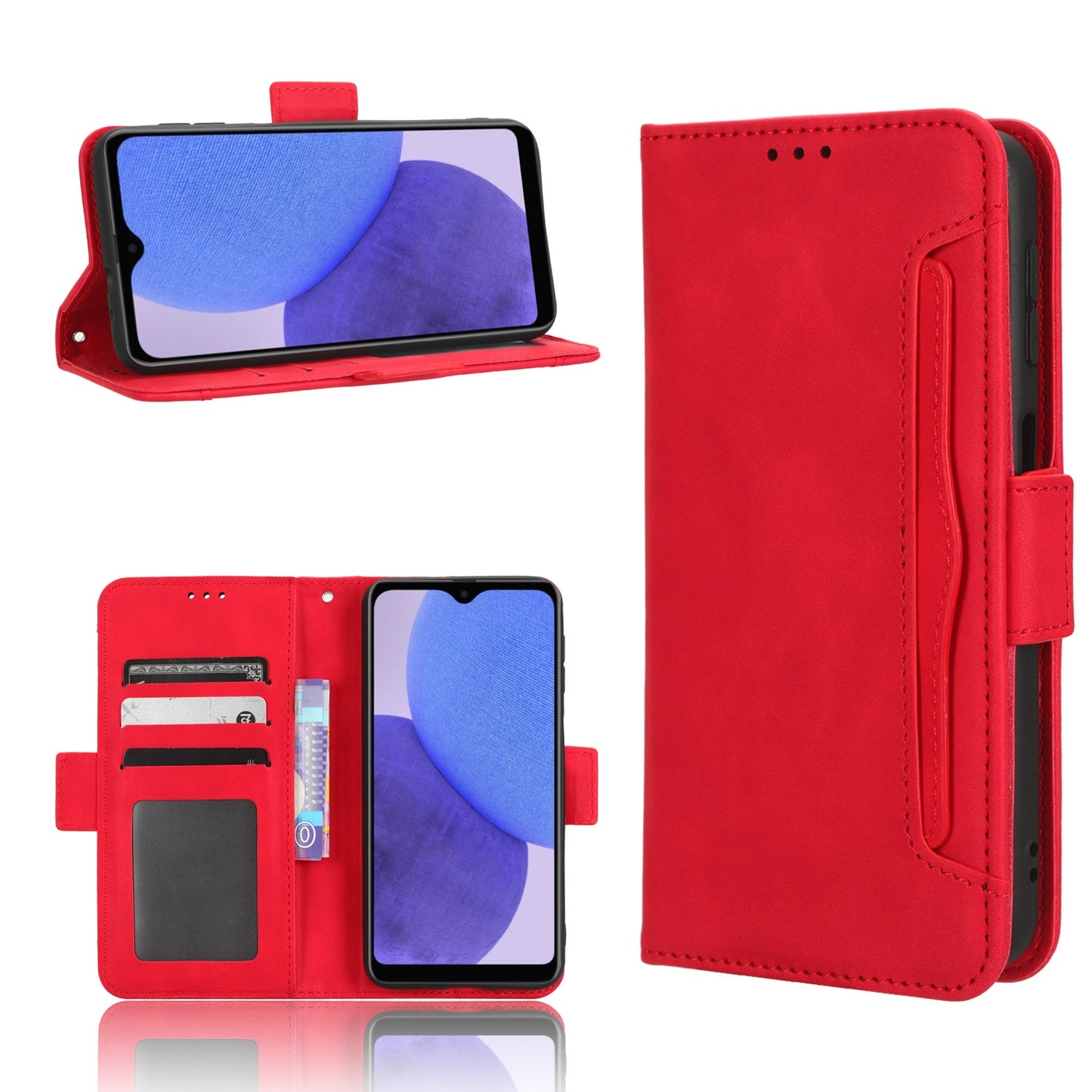 Samsung Galaxy A23s Skin Feel PU Leather Wallet Phone Case with Card Slots, Cash Pocket, Magnetic Closure, Built-In Stand, Full Protection TPU Cover