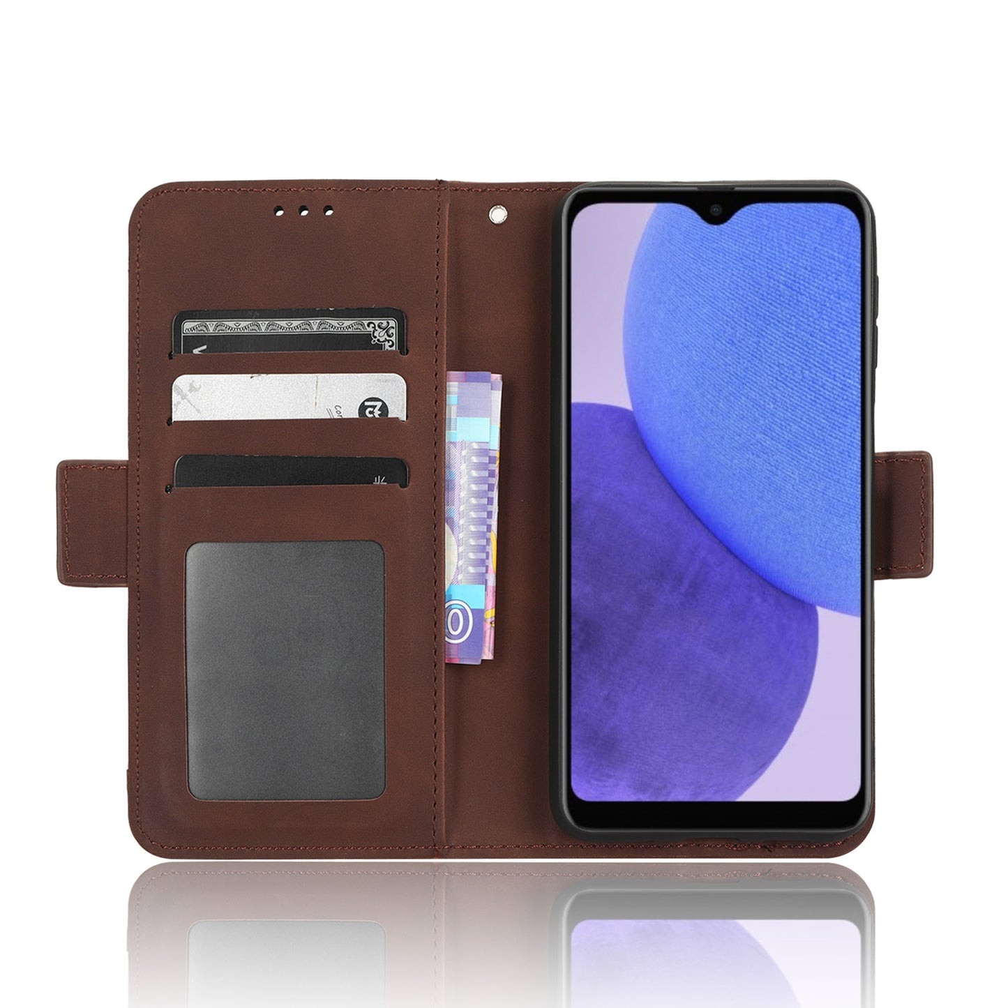 Samsung Galaxy A23e Skin Feel PU Leather Wallet Phone Case with Card Slots, Cash Pocket, Magnetic Closure, Built-In Stand, Full Protection TPU Cover