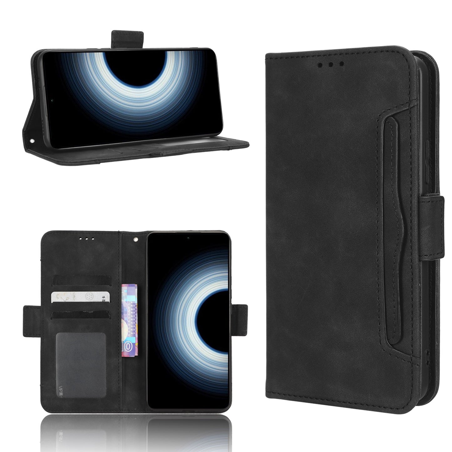 Xiaomi 12T Skin Feel PU Leather Wallet Phone Case with Card Slots, Cash Pocket, Magnetic Closure, Built-In Stand, Full Protection TPU Cover