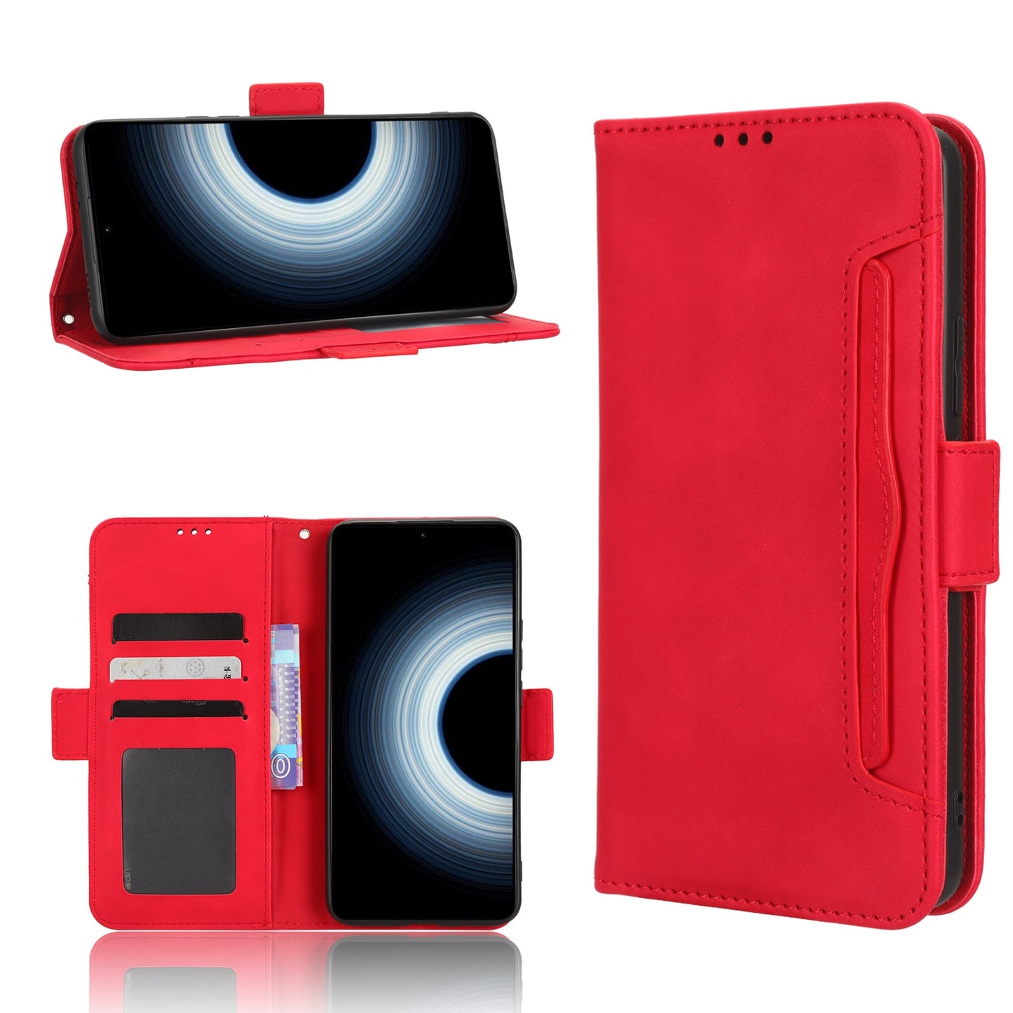 Xiaomi 12T Skin Feel PU Leather Wallet Phone Case with Card Slots, Cash Pocket, Magnetic Closure, Built-In Stand, Full Protection TPU Cover