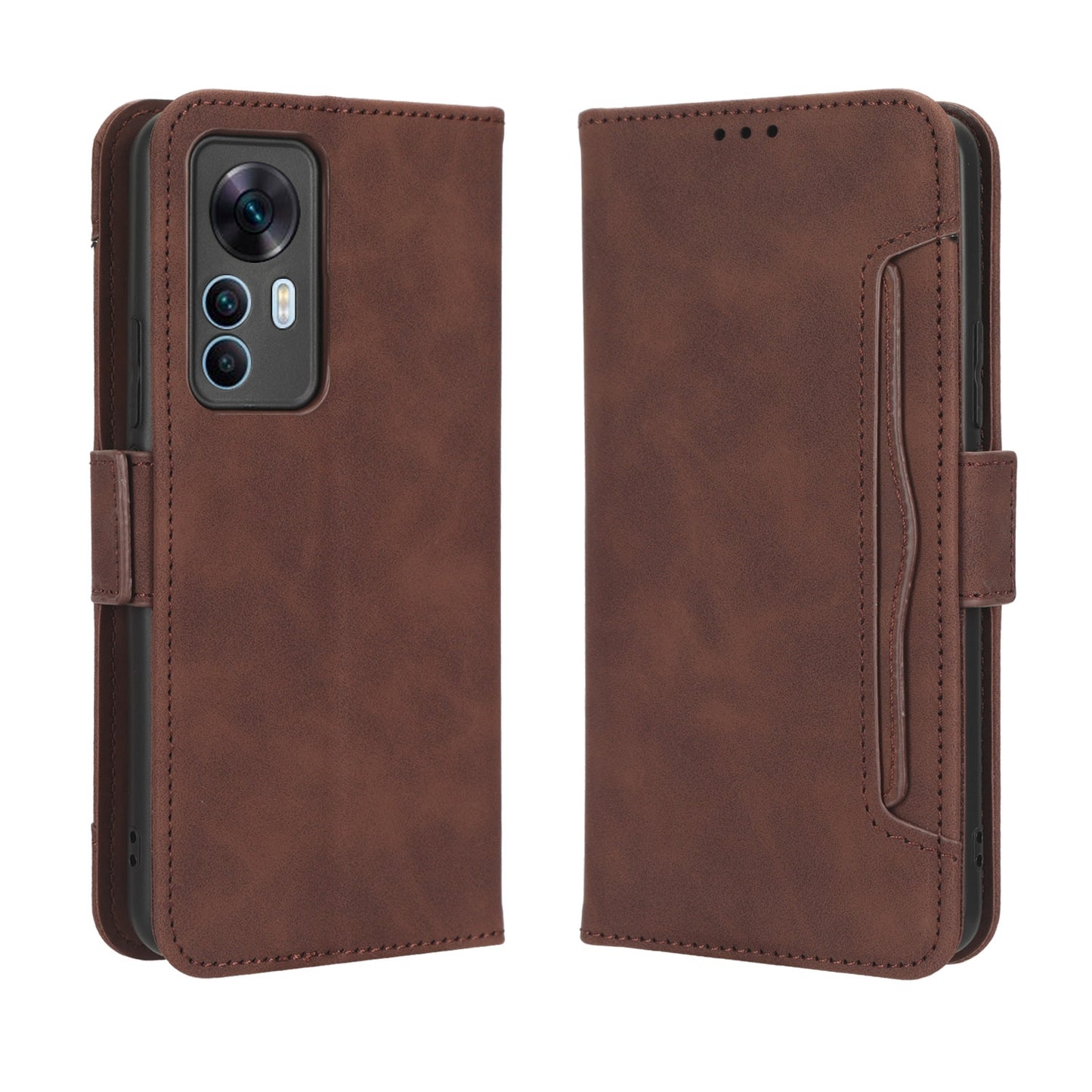 Xiaomi 12T Skin Feel PU Leather Wallet Phone Case with Card Slots, Cash Pocket, Magnetic Closure, Built-In Stand, Full Protection TPU Cover