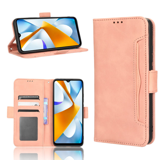Xiaomi Poco C40 Skin Feel PU Leather Wallet Phone Case with Card Slots, Cash Pocket, Magnetic Closure, Built-In Stand, Full Protection TPU Cover