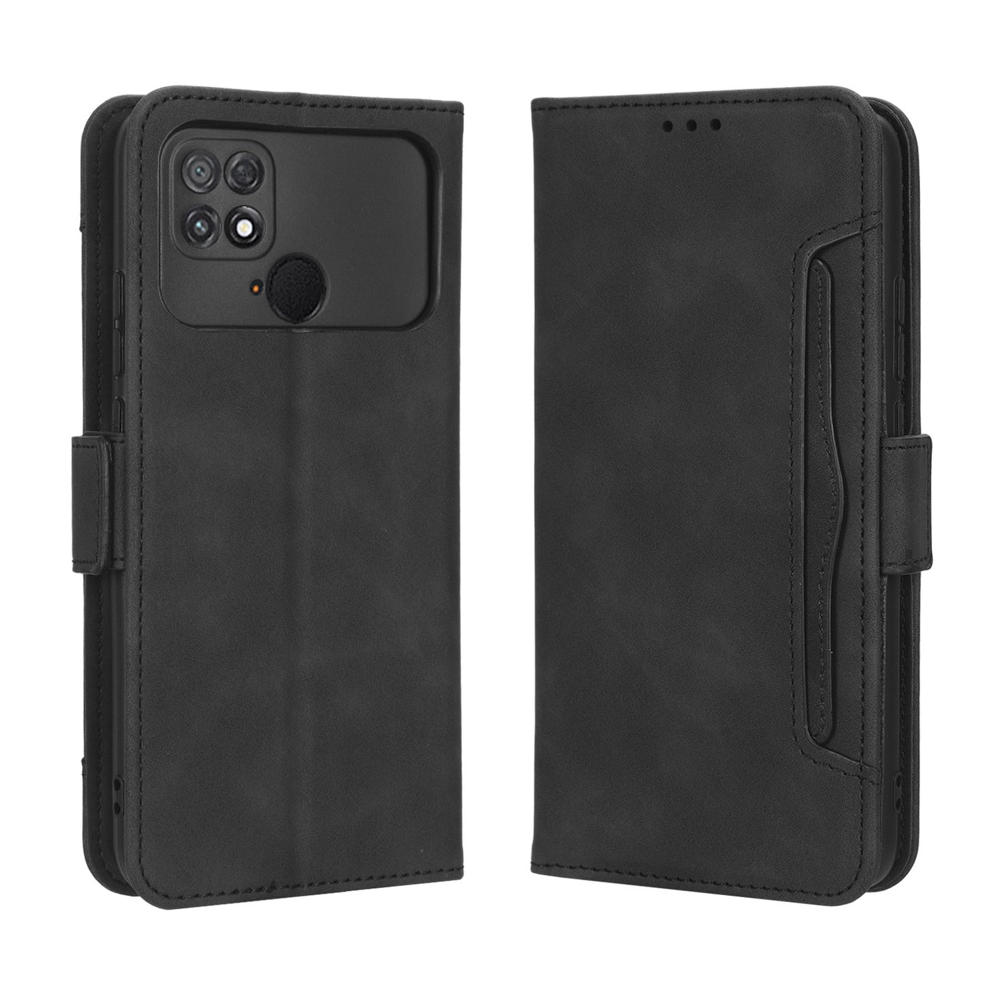 Xiaomi Poco C40 Skin Feel PU Leather Wallet Phone Case with Card Slots, Cash Pocket, Magnetic Closure, Built-In Stand, Full Protection TPU Cover