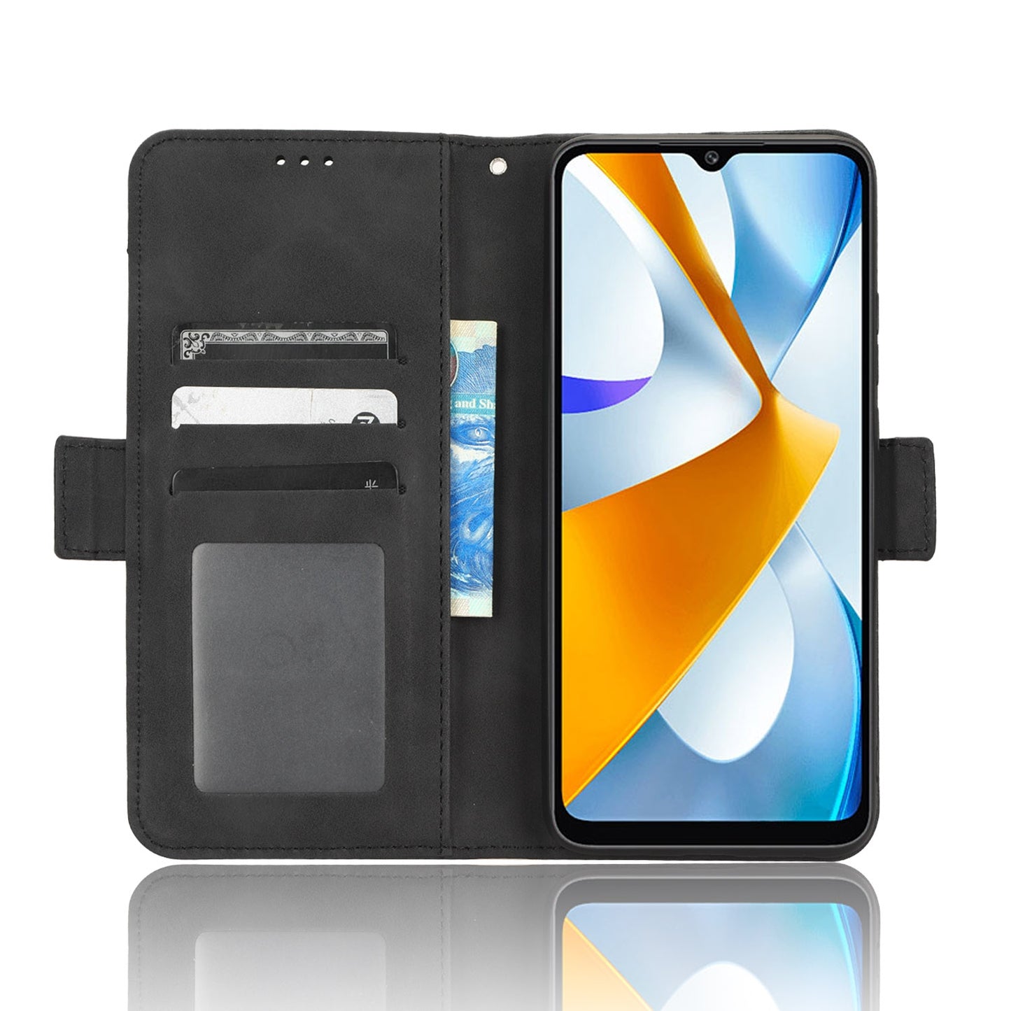 Xiaomi Poco C40 Skin Feel PU Leather Wallet Phone Case with Card Slots, Cash Pocket, Magnetic Closure, Built-In Stand, Full Protection TPU Cover