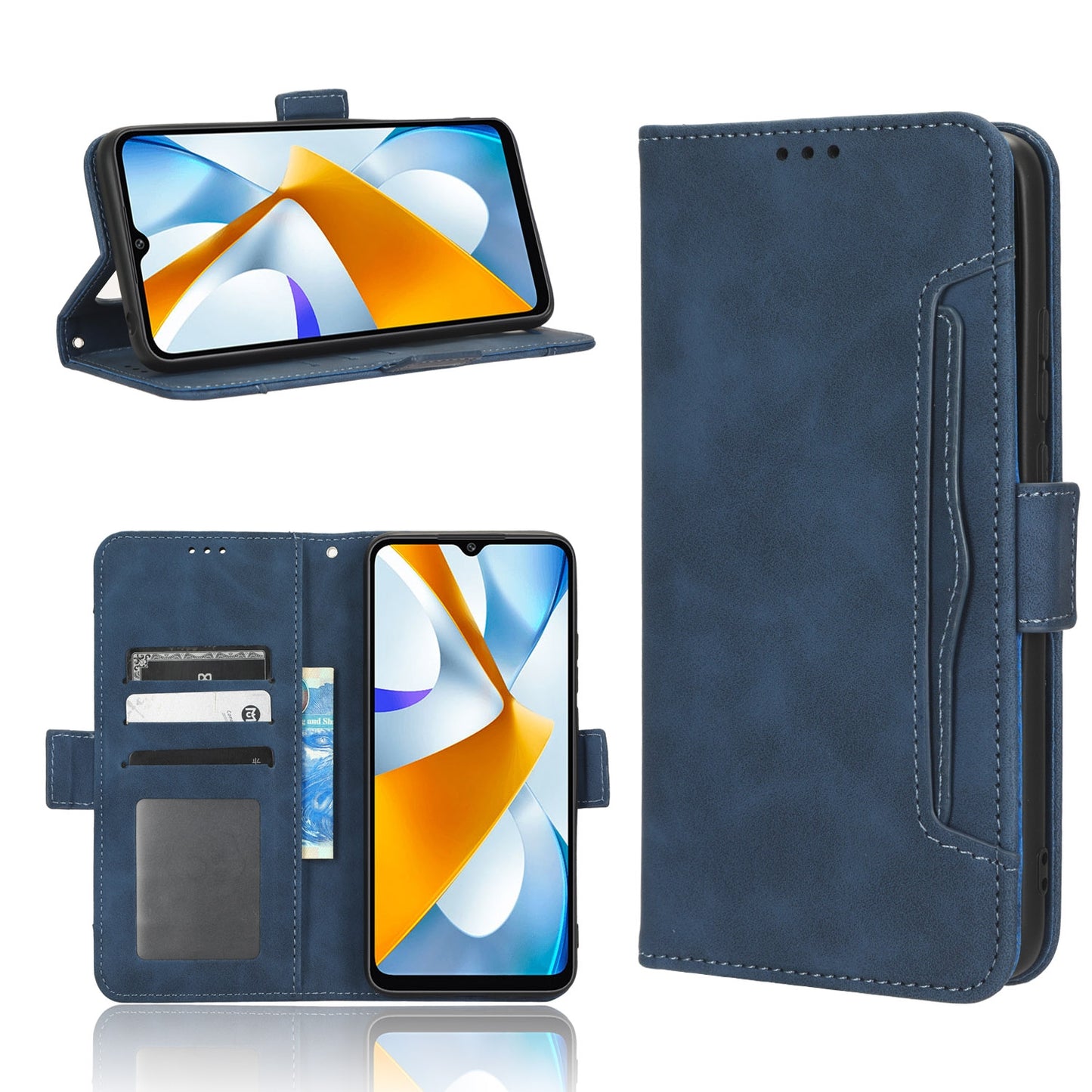 Xiaomi Poco C40 Skin Feel PU Leather Wallet Phone Case with Card Slots, Cash Pocket, Magnetic Closure, Built-In Stand, Full Protection TPU Cover