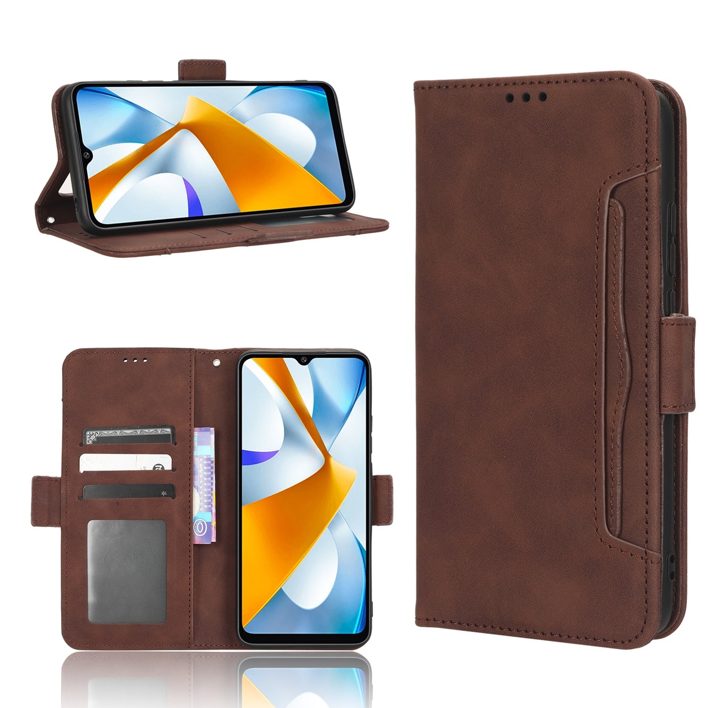 Xiaomi Poco C40 Skin Feel PU Leather Wallet Phone Case with Card Slots, Cash Pocket, Magnetic Closure, Built-In Stand, Full Protection TPU Cover