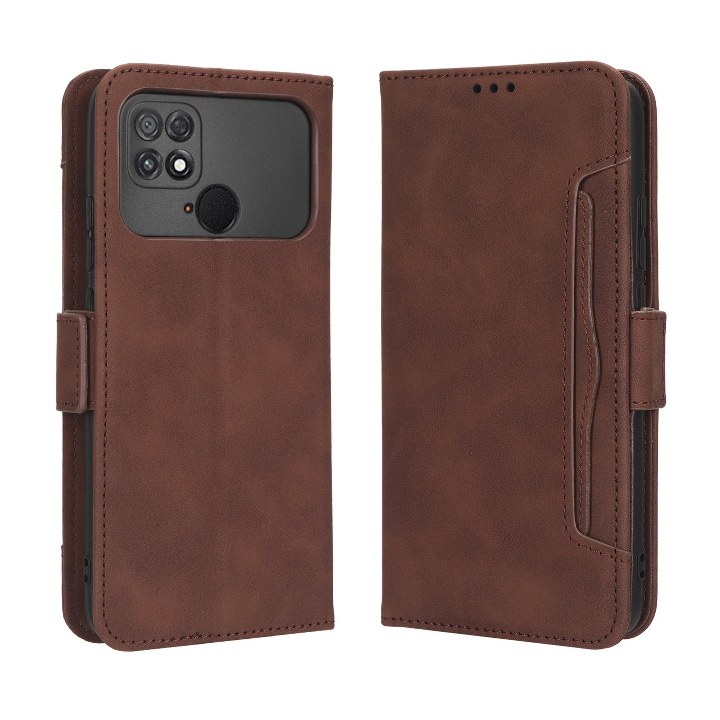 Xiaomi Poco C40 Skin Feel PU Leather Wallet Phone Case with Card Slots, Cash Pocket, Magnetic Closure, Built-In Stand, Full Protection TPU Cover