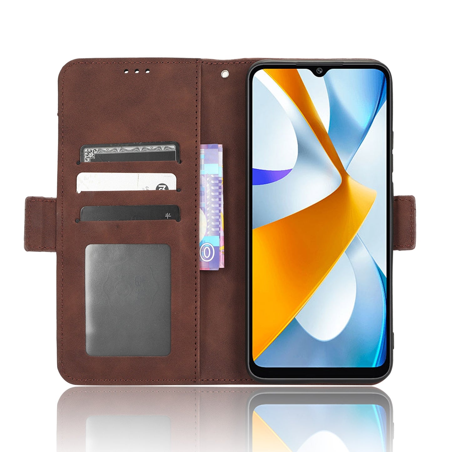 Xiaomi Poco C40 Skin Feel PU Leather Wallet Phone Case with Card Slots, Cash Pocket, Magnetic Closure, Built-In Stand, Full Protection TPU Cover