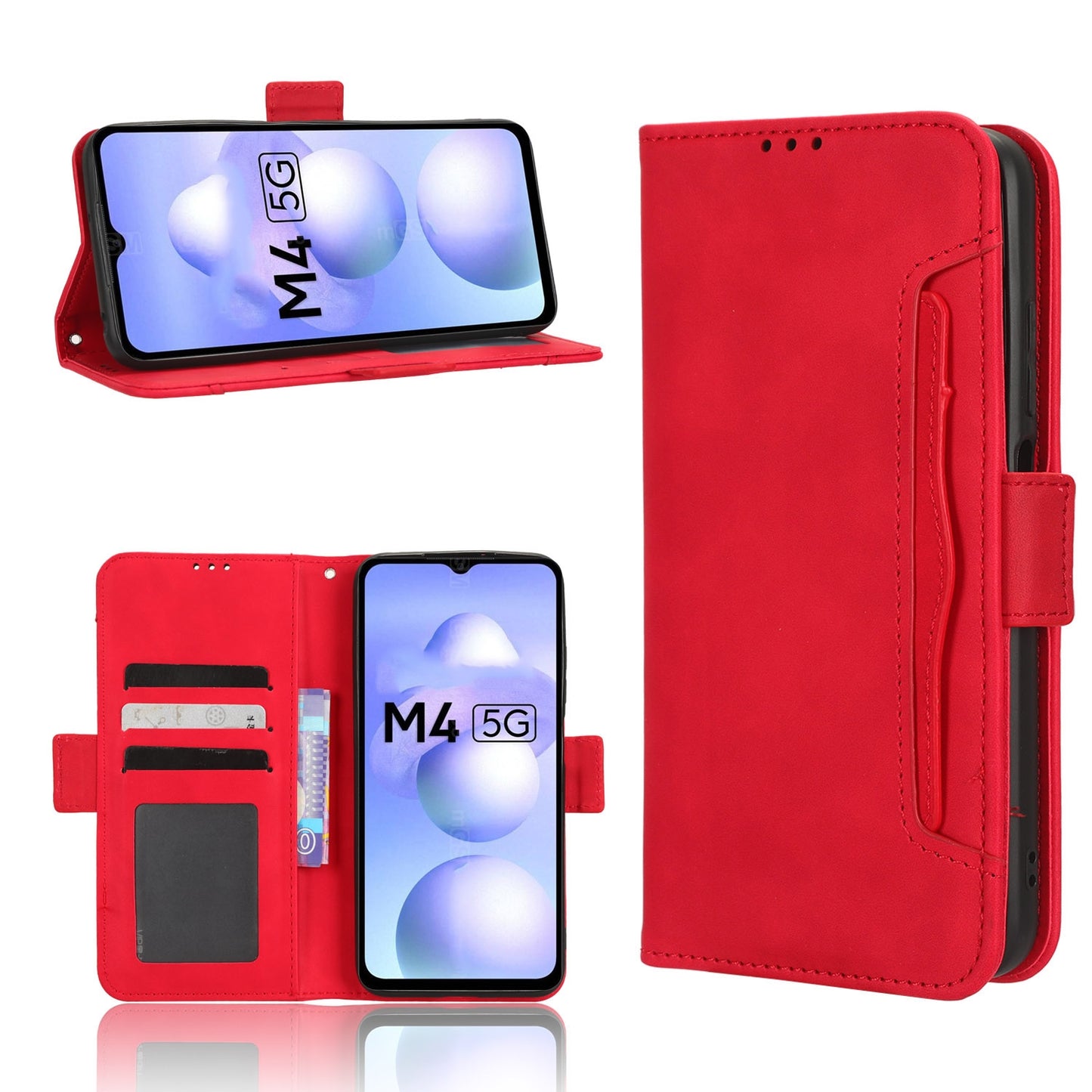 Xiaomi Poco M4 5G Skin Feel PU Leather Wallet Phone Case with Card Slots, Cash Pocket, Magnetic Closure, Built-In Stand, Full Protection TPU Cover
