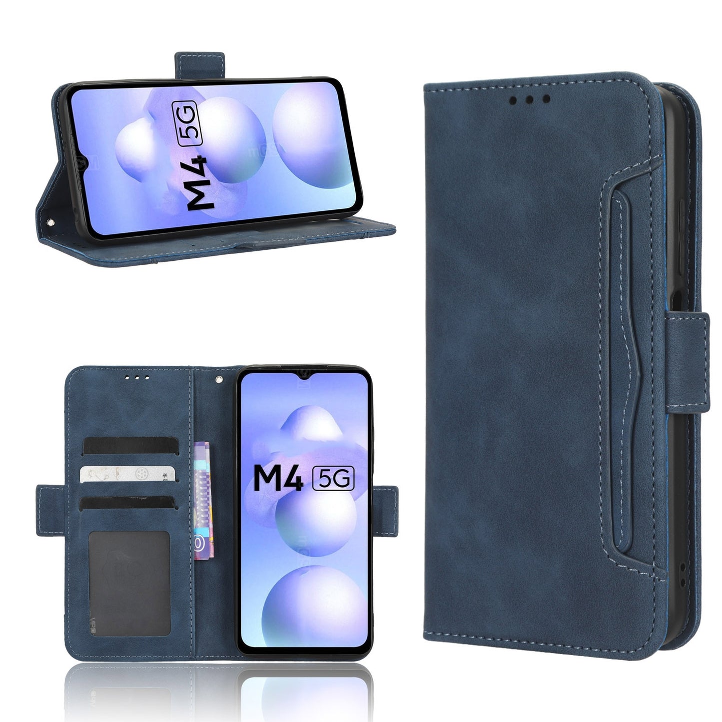 Xiaomi Poco M4 5G Skin Feel PU Leather Wallet Phone Case with Card Slots, Cash Pocket, Magnetic Closure, Built-In Stand, Full Protection TPU Cover