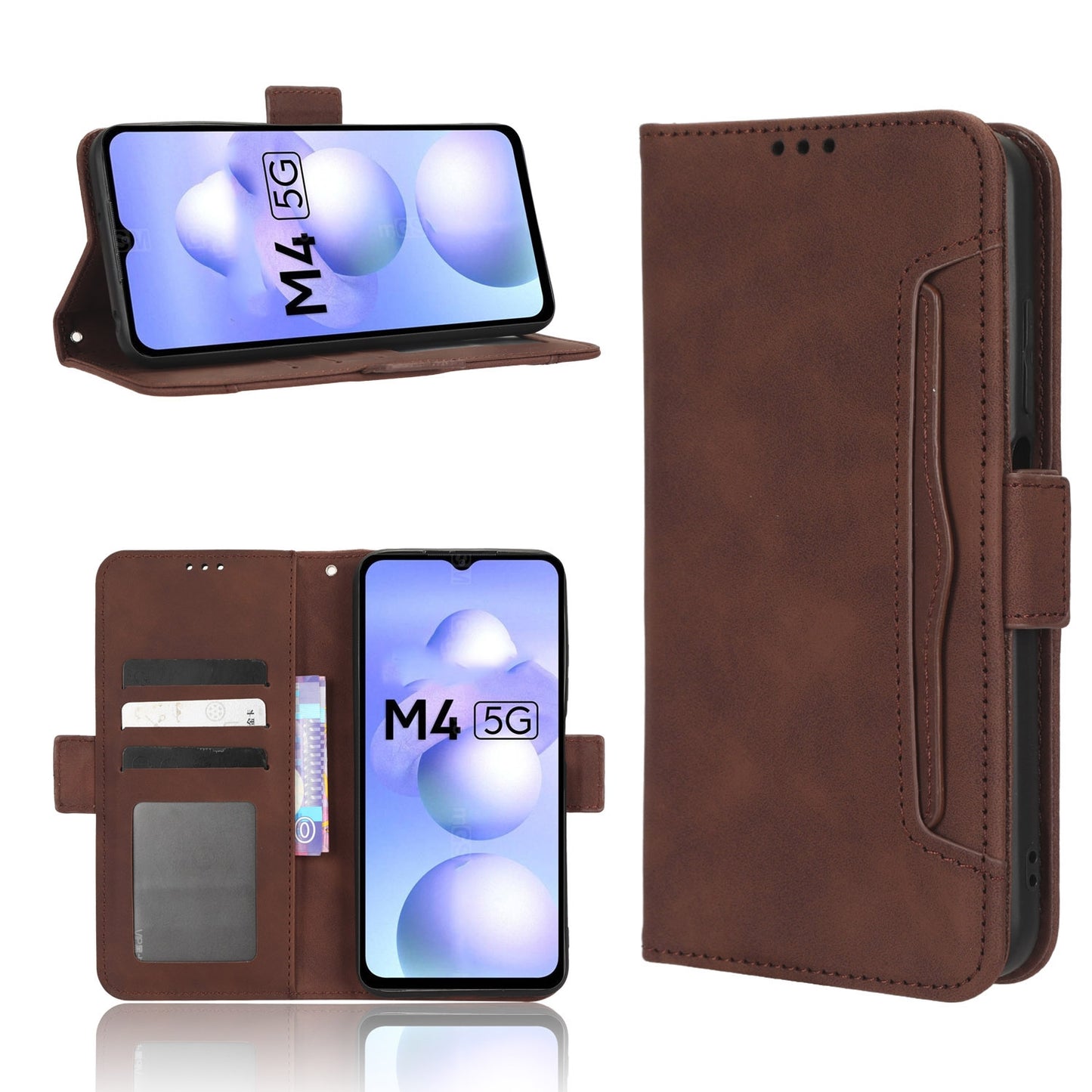 Xiaomi Poco M4 5G Skin Feel PU Leather Wallet Phone Case with Card Slots, Cash Pocket, Magnetic Closure, Built-In Stand, Full Protection TPU Cover
