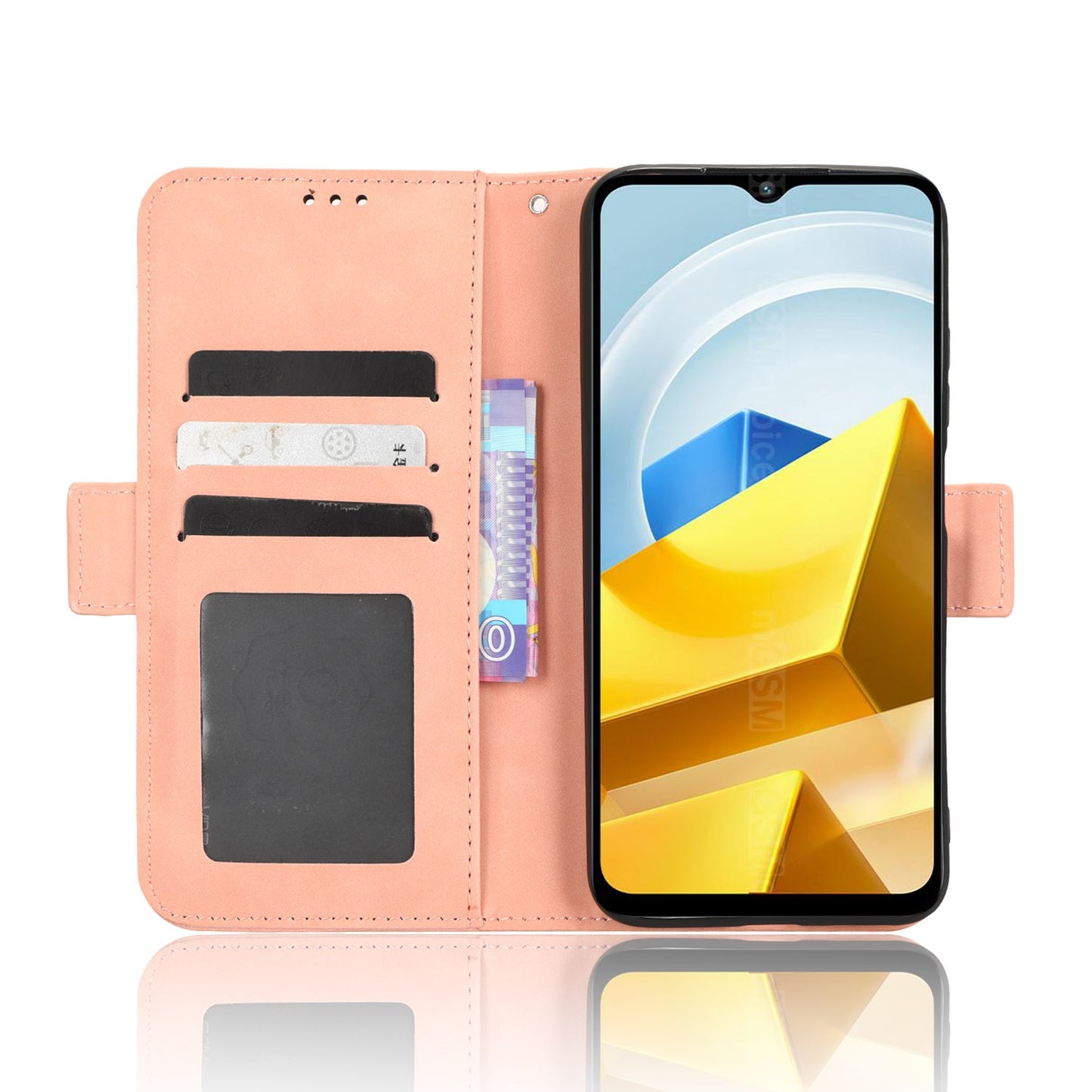 Xiaomi Poco M5 Skin Feel PU Leather Wallet Phone Case with Card Slots, Cash Pocket, Magnetic Closure, Built-In Stand, Full Protection TPU Cover