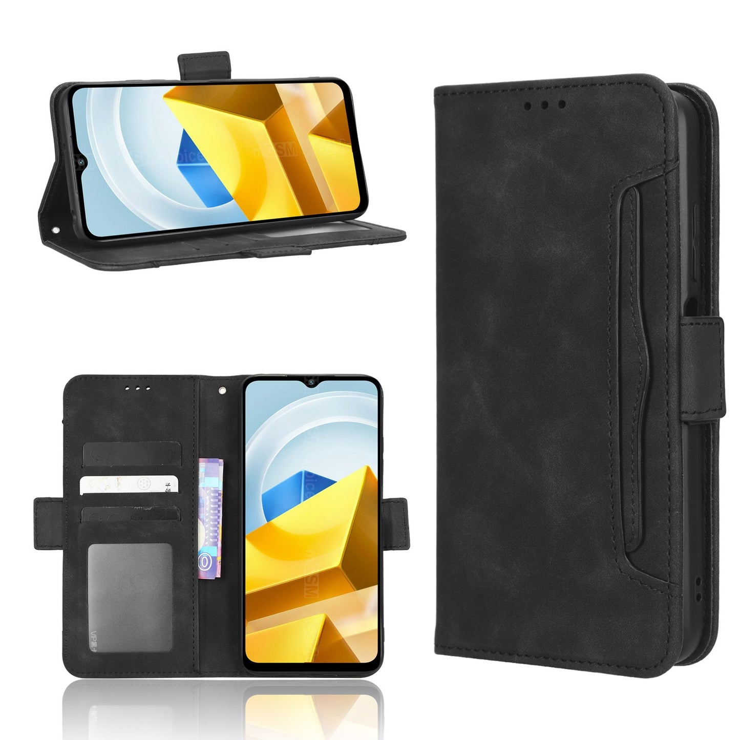 Xiaomi Poco M5 Skin Feel PU Leather Wallet Phone Case with Card Slots, Cash Pocket, Magnetic Closure, Built-In Stand, Full Protection TPU Cover
