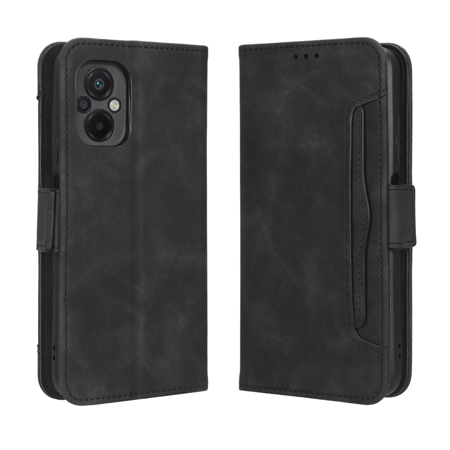 Xiaomi Poco M5 Skin Feel PU Leather Wallet Phone Case with Card Slots, Cash Pocket, Magnetic Closure, Built-In Stand, Full Protection TPU Cover