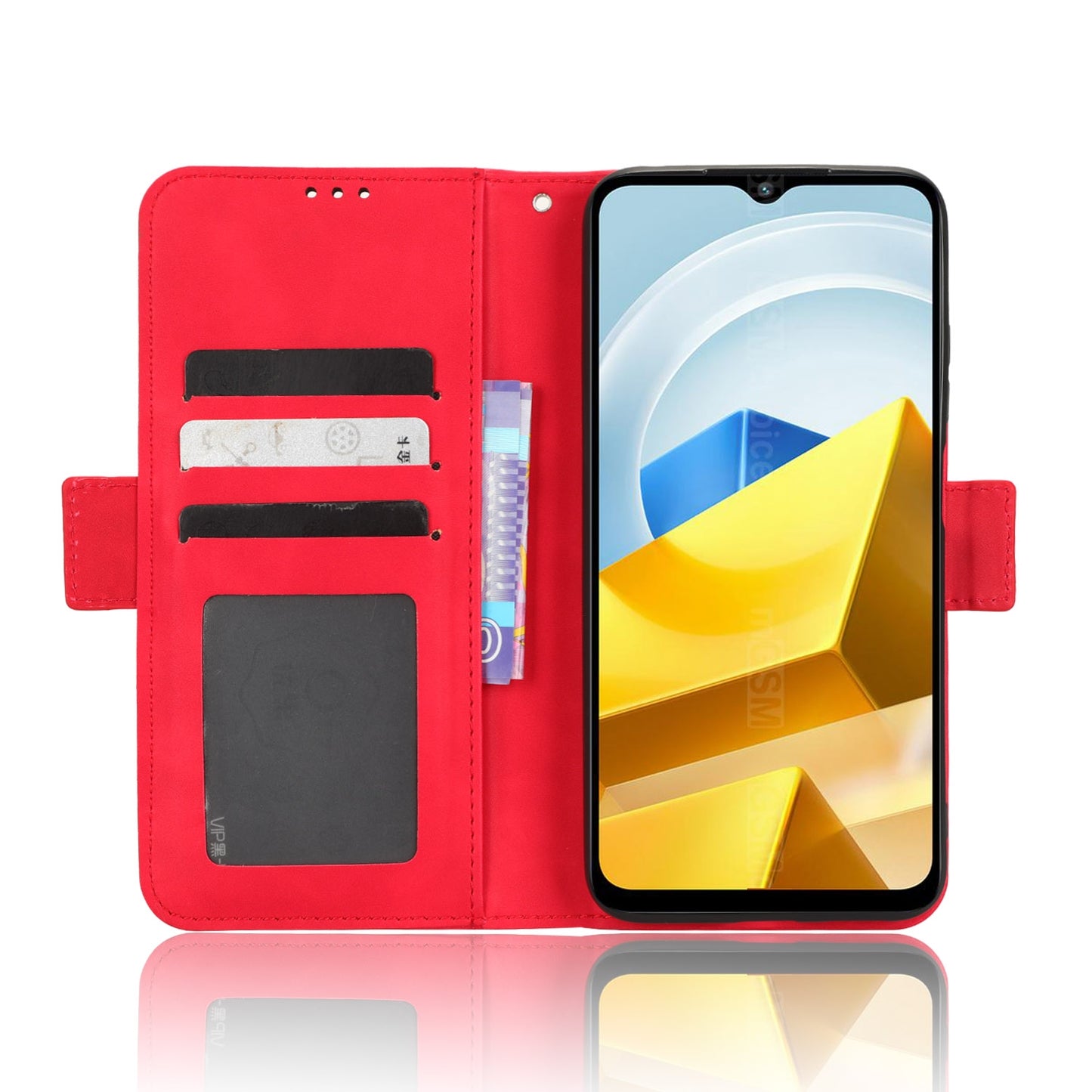 Xiaomi Poco M5 Skin Feel PU Leather Wallet Phone Case with Card Slots, Cash Pocket, Magnetic Closure, Built-In Stand, Full Protection TPU Cover