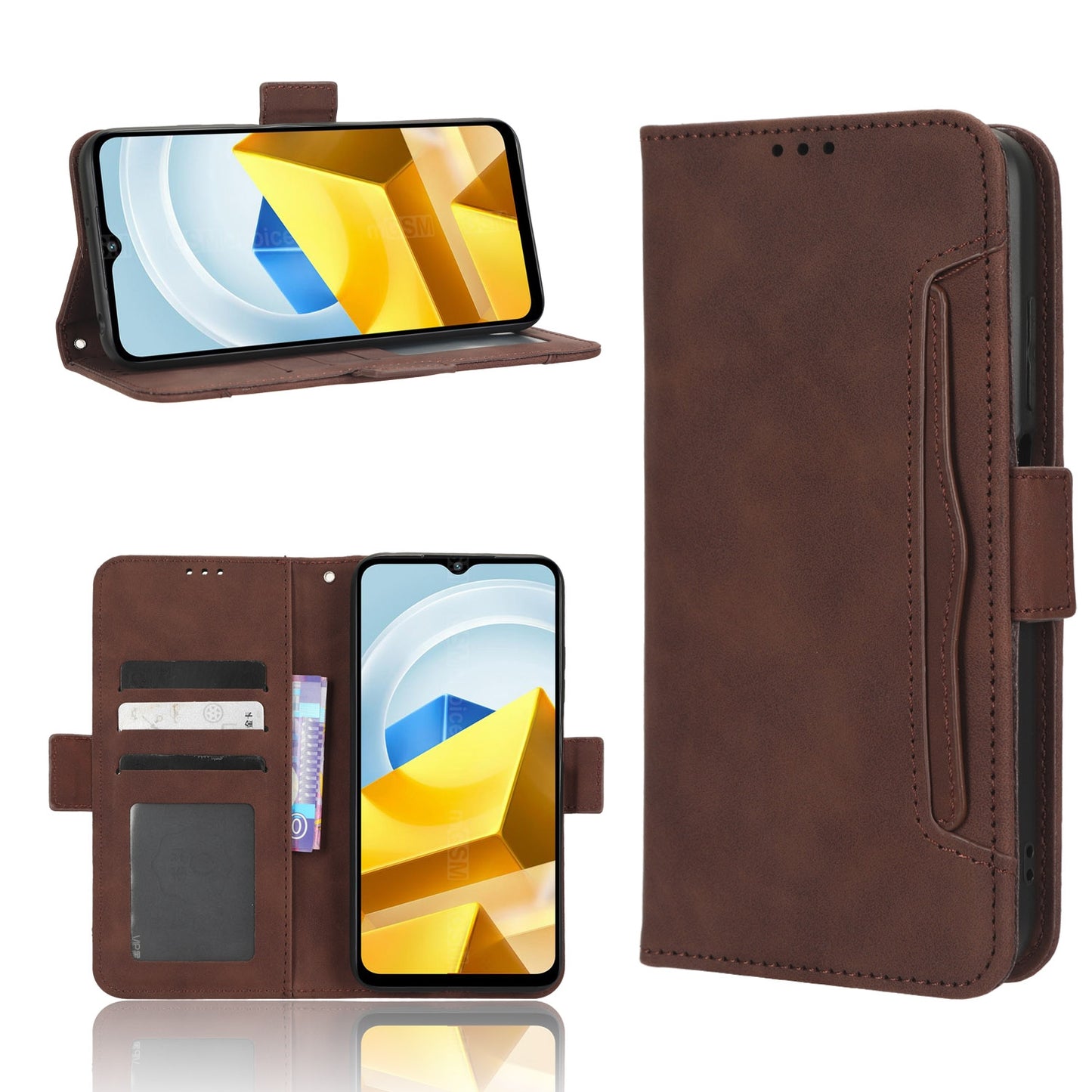 Xiaomi Poco M5 Skin Feel PU Leather Wallet Phone Case with Card Slots, Cash Pocket, Magnetic Closure, Built-In Stand, Full Protection TPU Cover