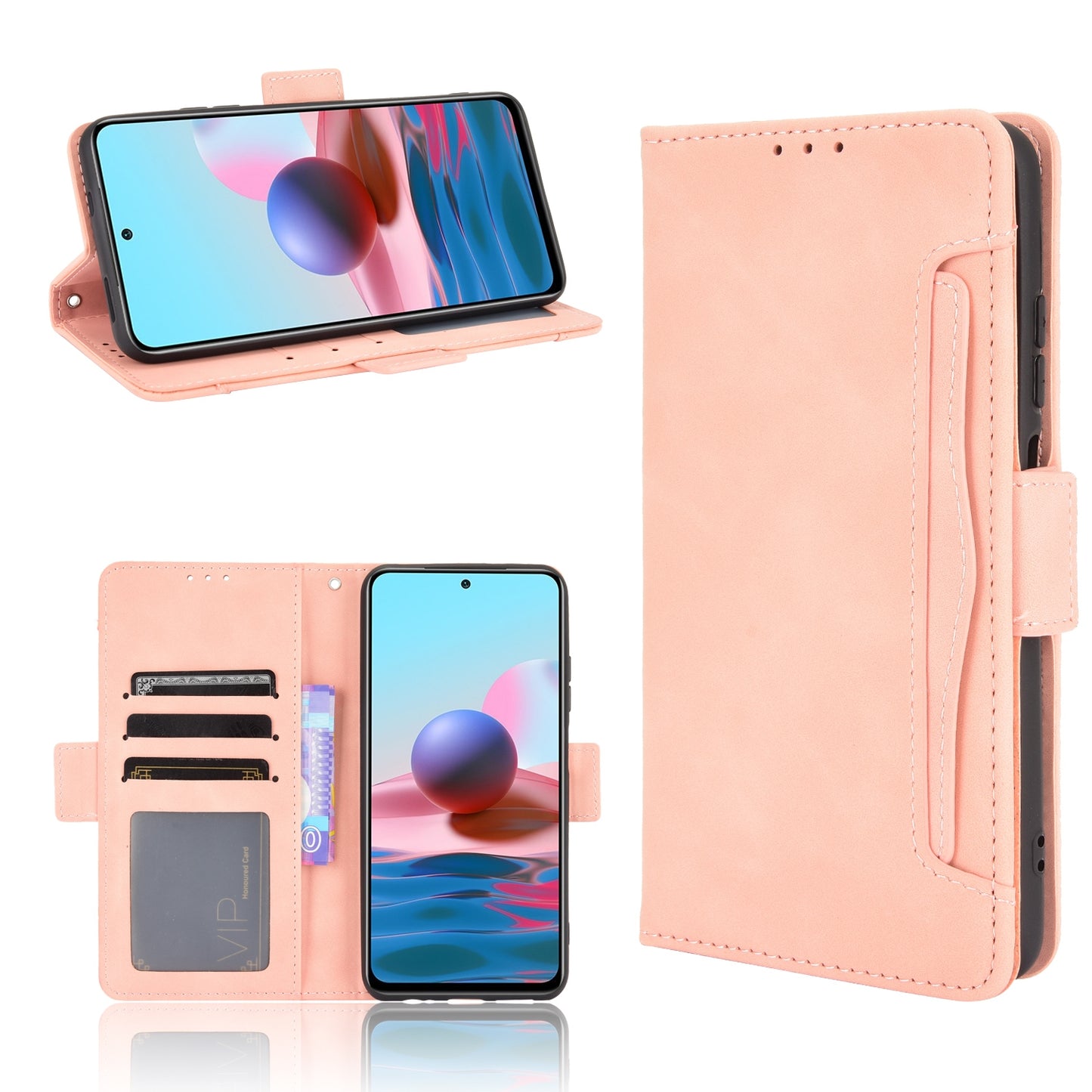 Xiaomi Redmi Note 10S Skin Feel PU Leather Wallet Phone Case with Card Slots, Cash Pocket, Magnetic Closure, Built-In Stand, Full Protection TPU Cover