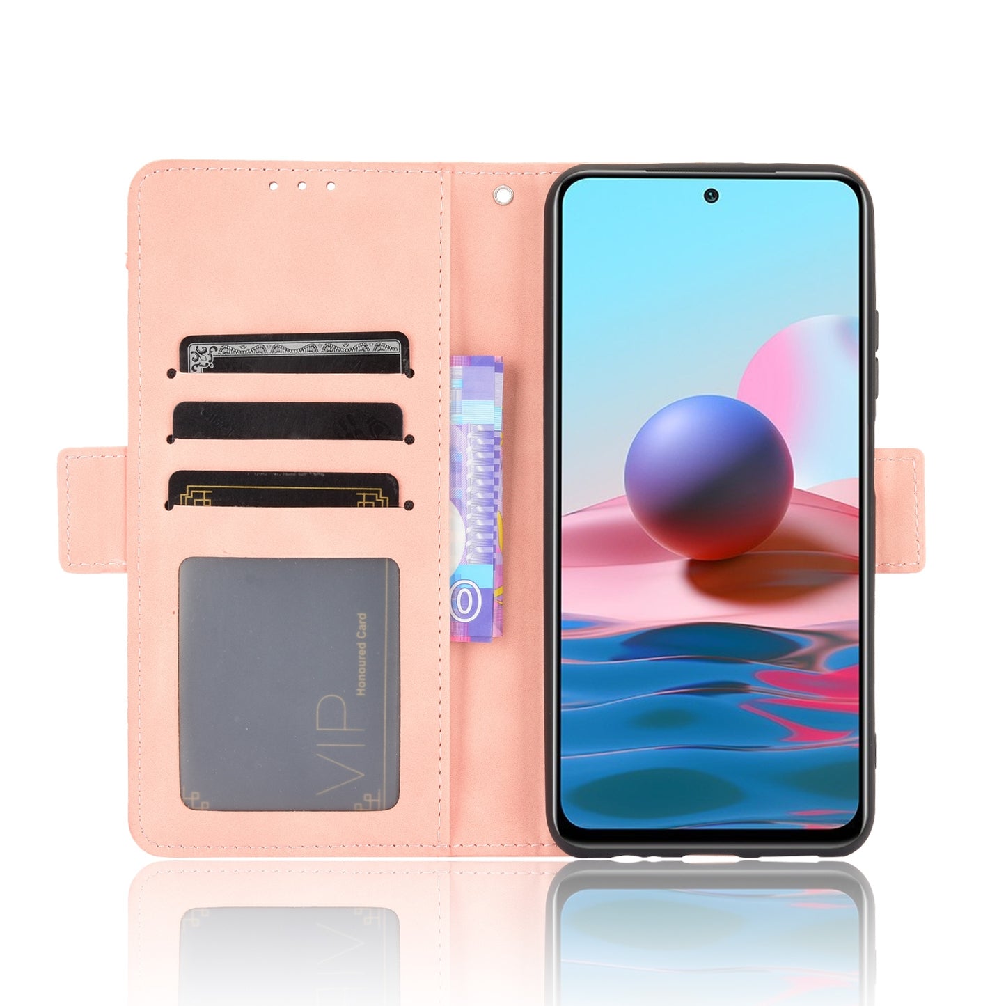 Xiaomi Redmi Note 10S Skin Feel PU Leather Wallet Phone Case with Card Slots, Cash Pocket, Magnetic Closure, Built-In Stand, Full Protection TPU Cover