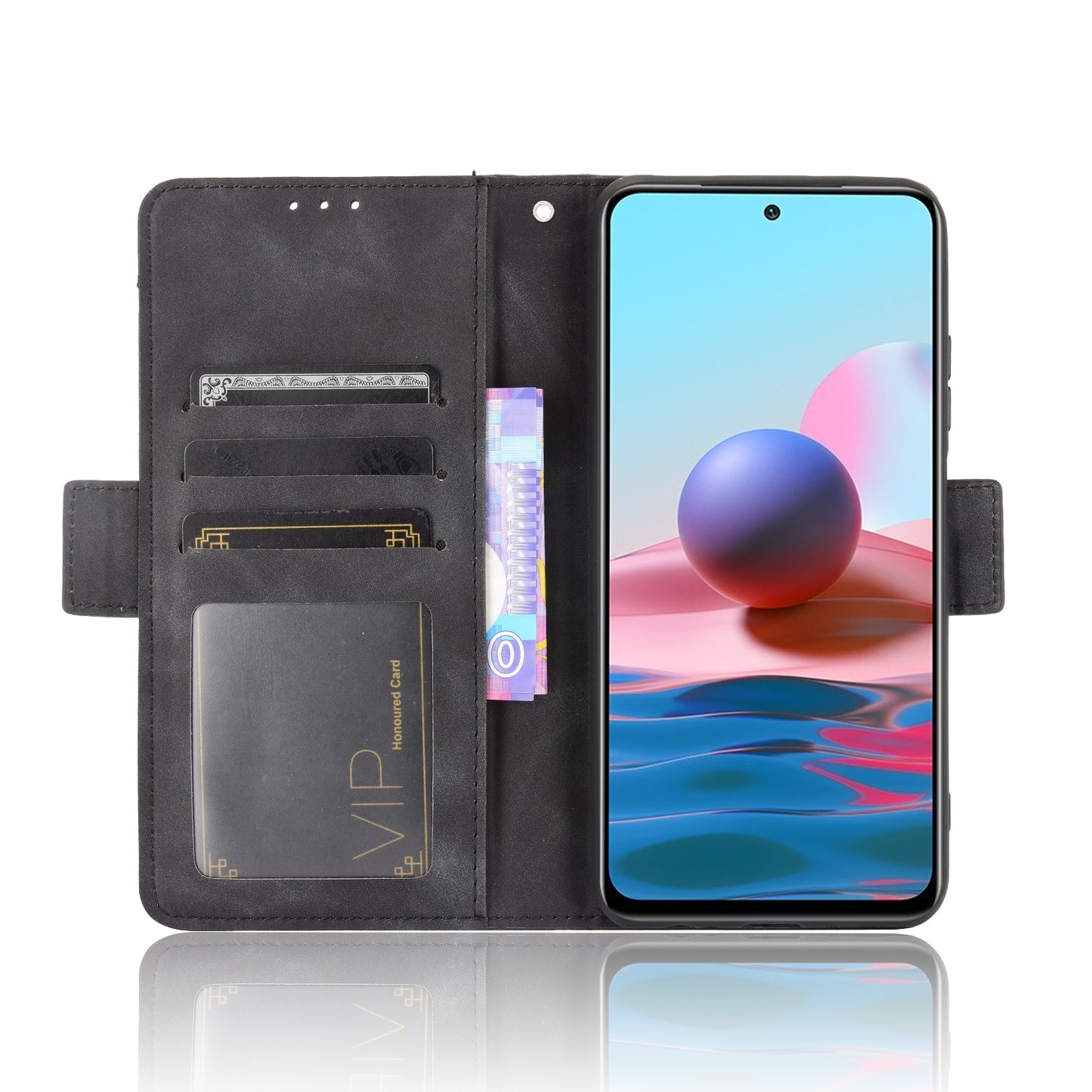 Xiaomi Redmi Note 10 4G Skin Feel PU Leather Wallet Phone Case with Card Slots, Cash Pocket, Magnetic Closure, Built-In Stand, Full Protection TPU Cover